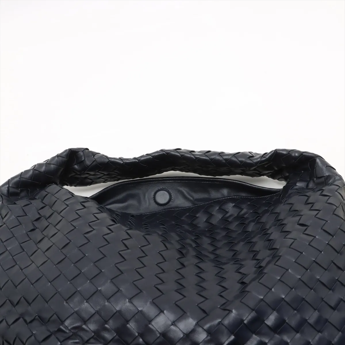 Intrecciato Large Hop Leather Shoulder Bag Navy — view 6