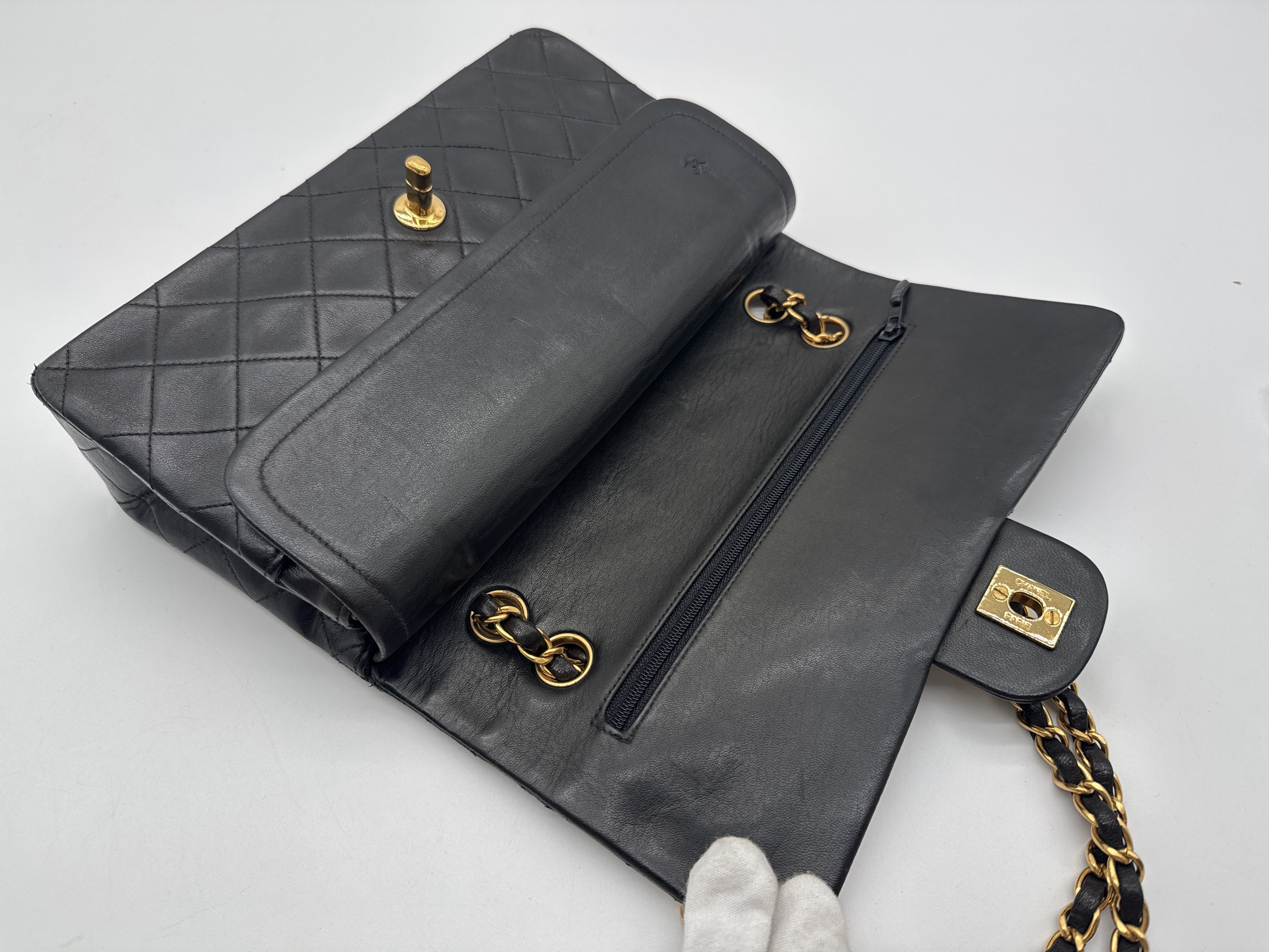 Matelassé Double Flap Black Shoulder Bag — view 10