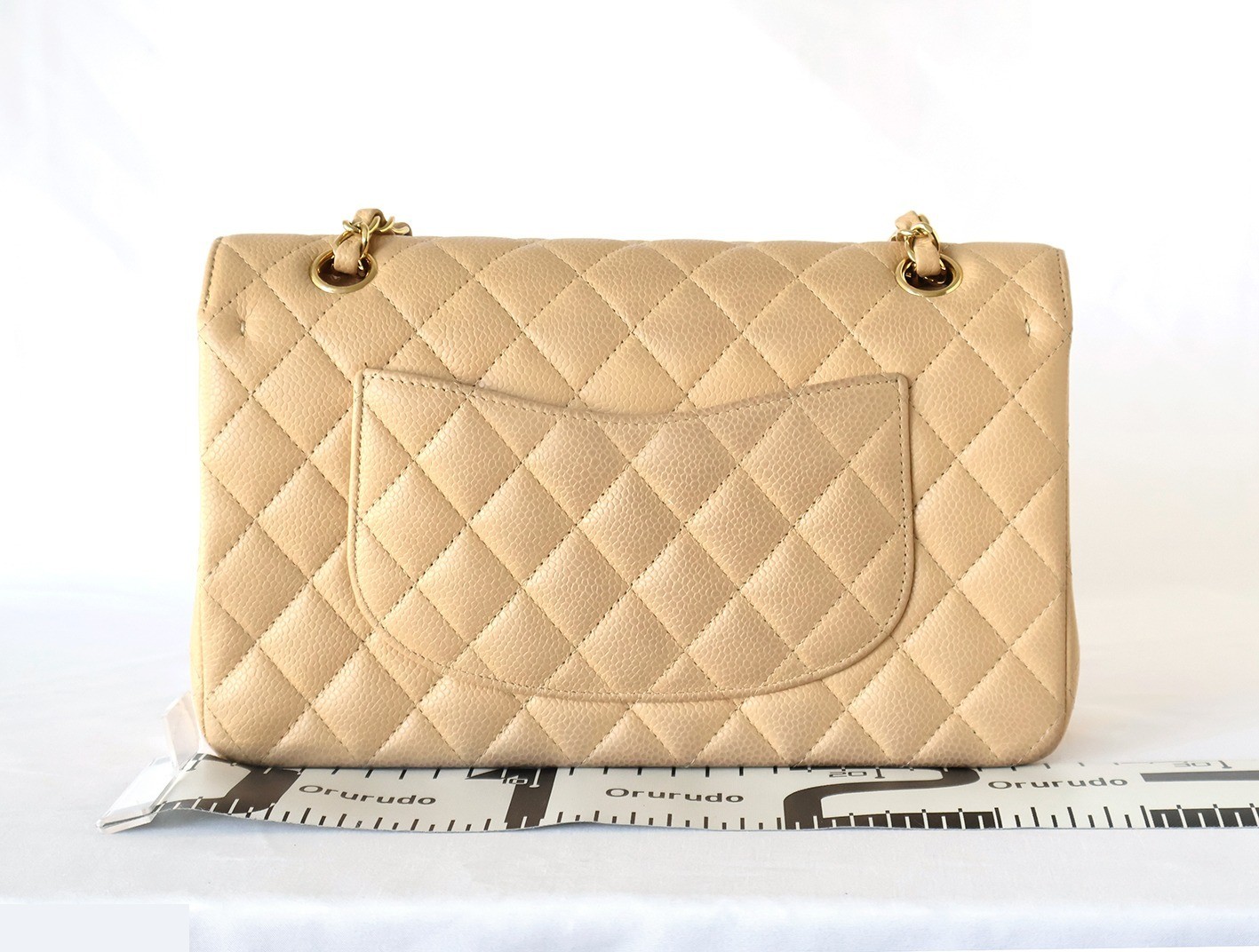 Caviar leather Matelassé 25 Double flap Double chain shoulder bag, beige — view 2