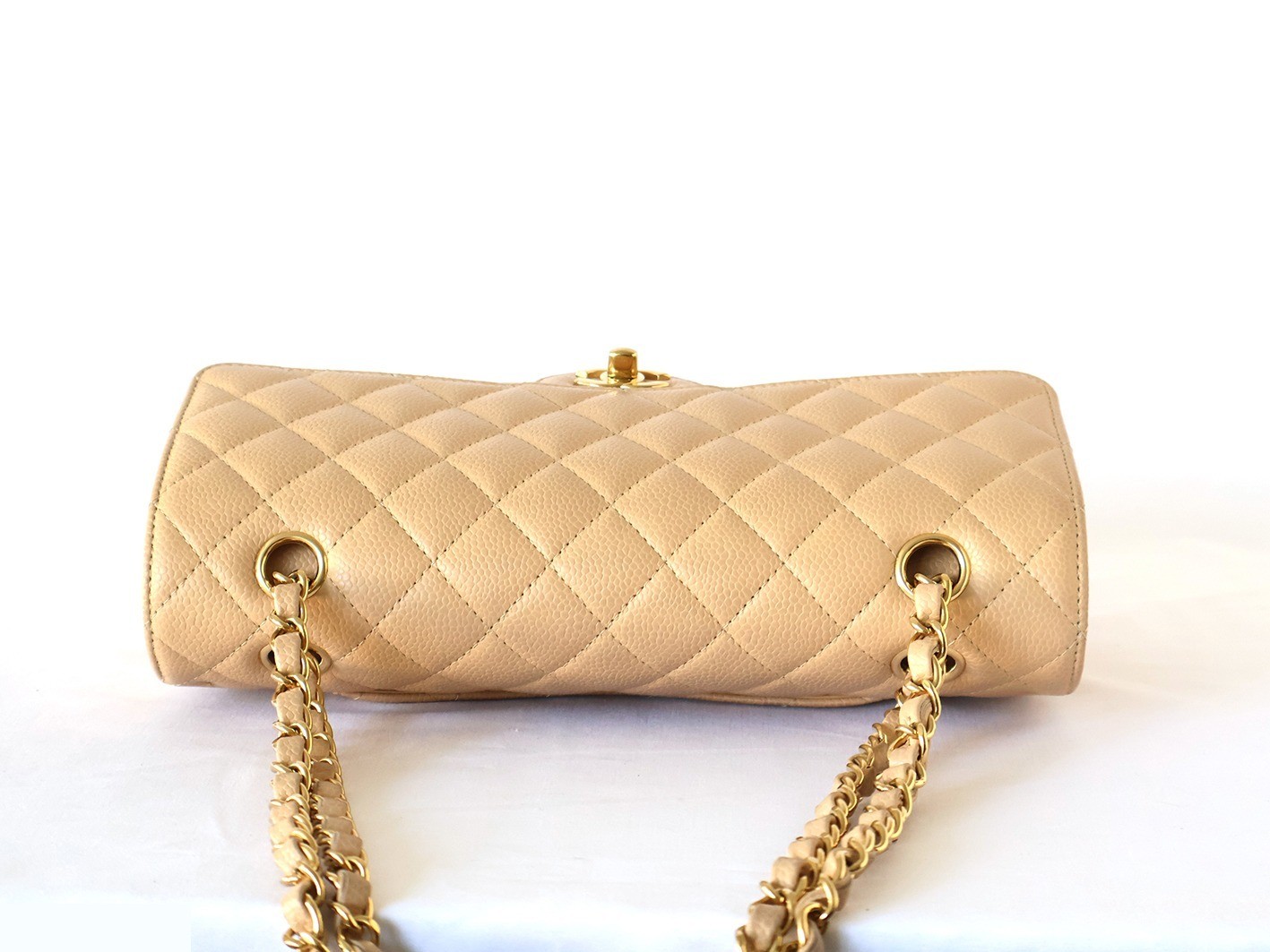 Caviar leather Matelassé 25 Double flap Double chain shoulder bag, beige — view 8