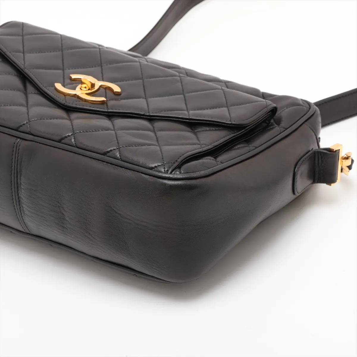 Matelassé Lambskin Chain Shoulder Bag, Black with Gold Hardware, 4053171, Series 4 — view 3