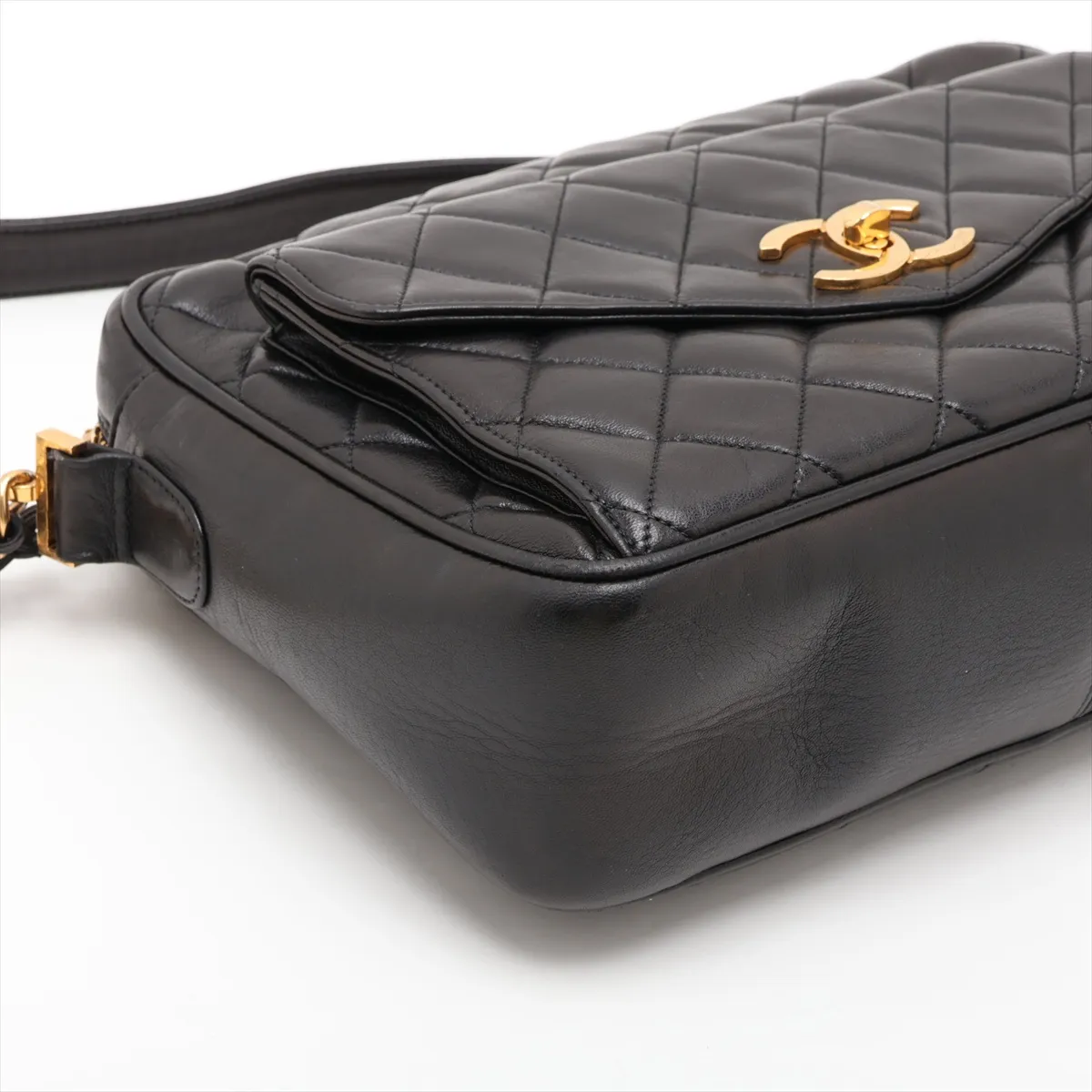 Matelassé Lambskin Chain Shoulder Bag, Black with Gold Hardware, 4053171, Series 4 — view 4