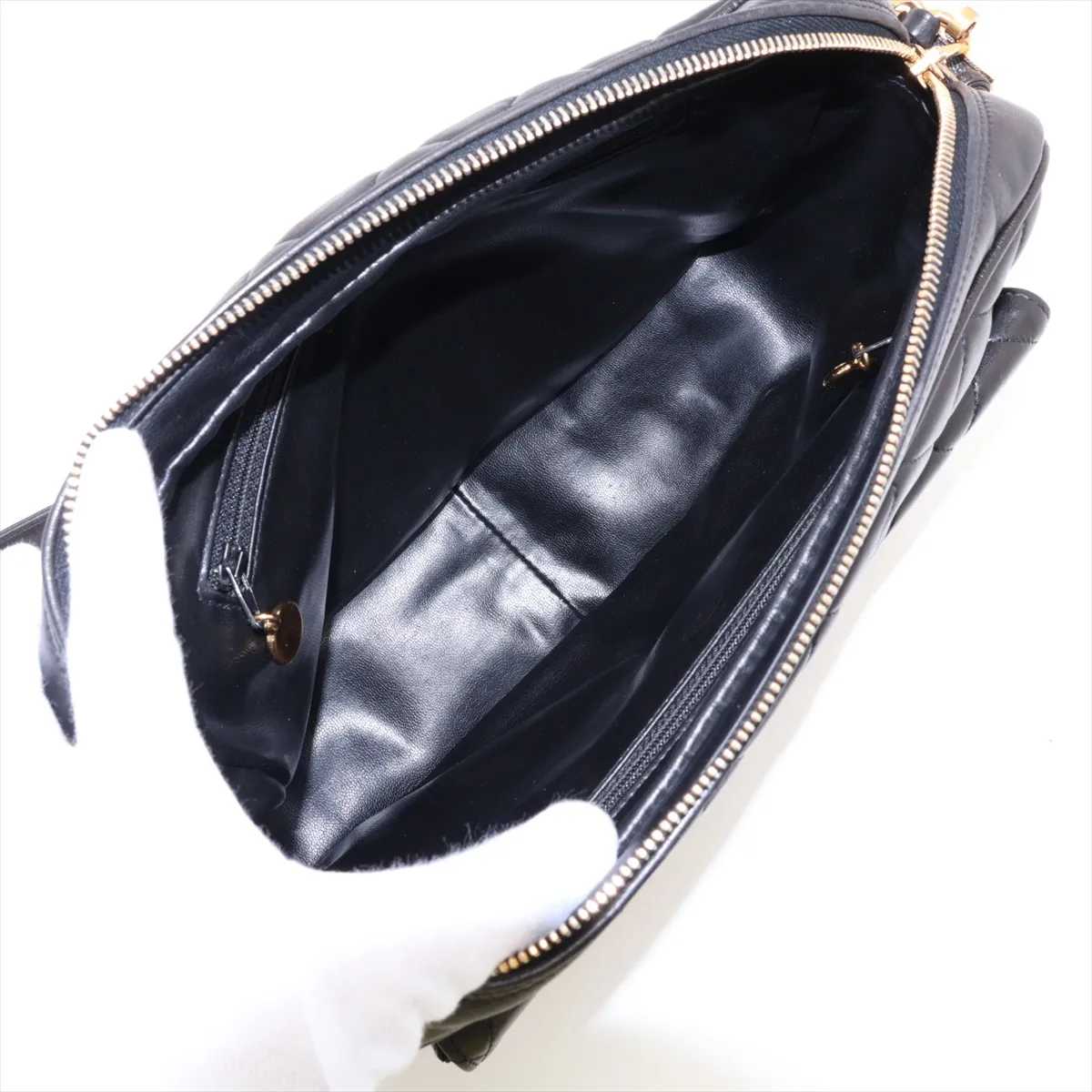 Matelassé Lambskin Chain Shoulder Bag, Black with Gold Hardware, 4053171, Series 4 — view 6