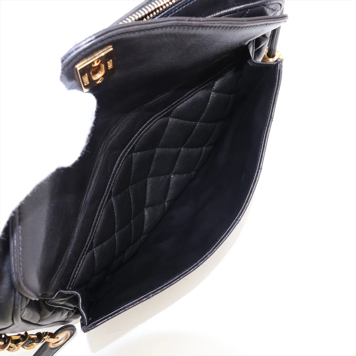 Matelassé Lambskin Chain Shoulder Bag, Black with Gold Hardware, 4053171, Series 4 — view 9