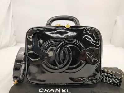 2-Way Enamel Black Vanity Bag