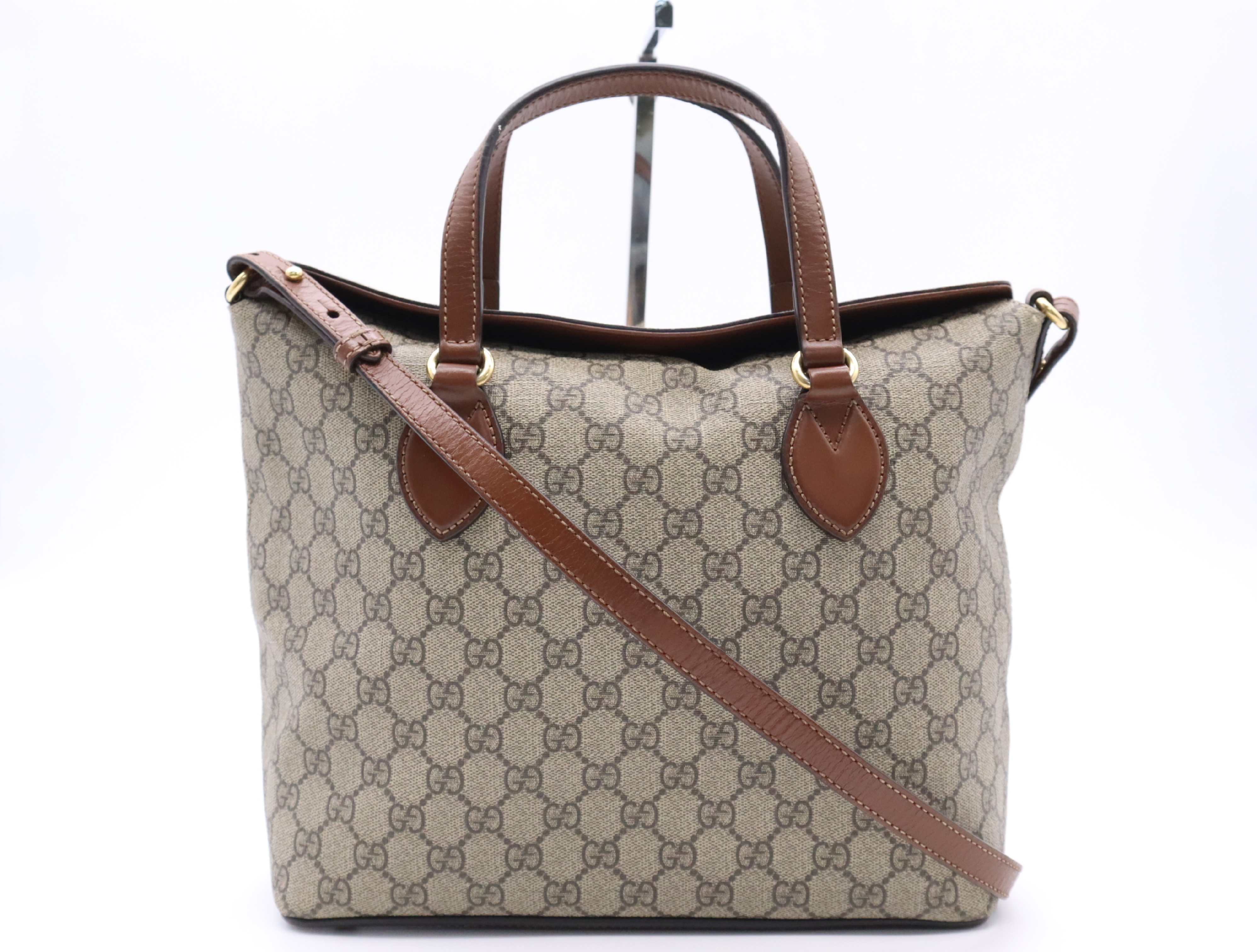 429147 Canvas/Leather GG Canvas 2-Way Handbag with Gold Hardware and Shoulder Strap