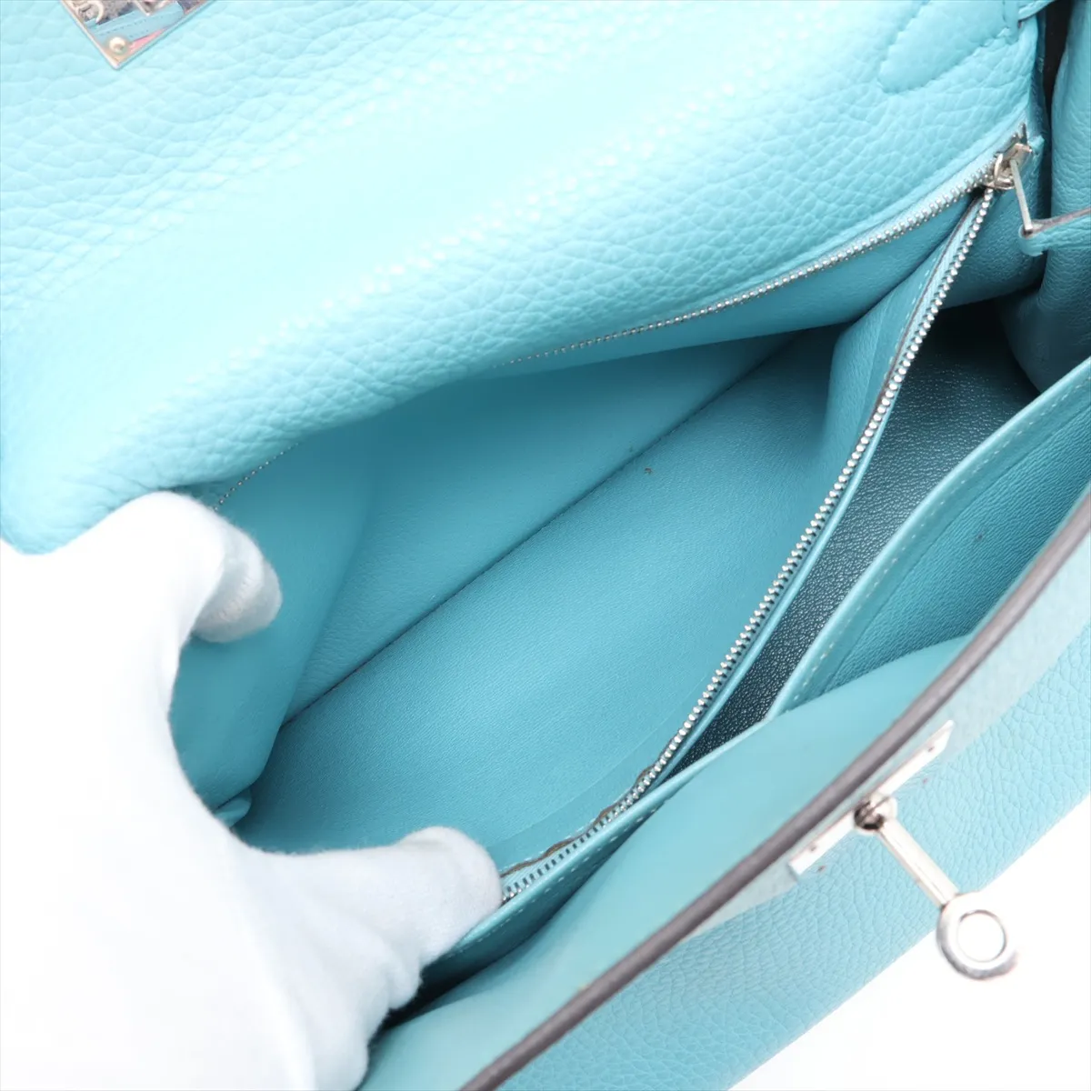 [Individually packaged] Hermes Kelly 28 Retournée Taurillon Clemence Blue Atoll Silver Hardware T: 2015 — view 11