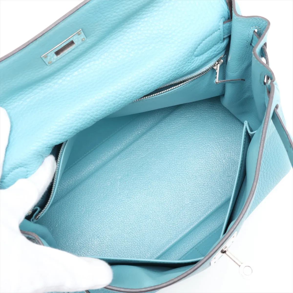 [Individually packaged] Hermes Kelly 28 Retournée Taurillon Clemence Blue Atoll Silver Hardware T: 2015 — view 8