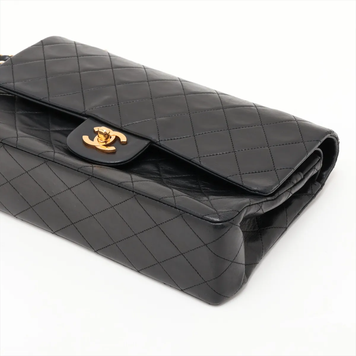 Matelassé 25 Lambskin Double Flap Double Chain Bag, Black with Gold Hardware, 1403396, Series 1, A01112 — view 3