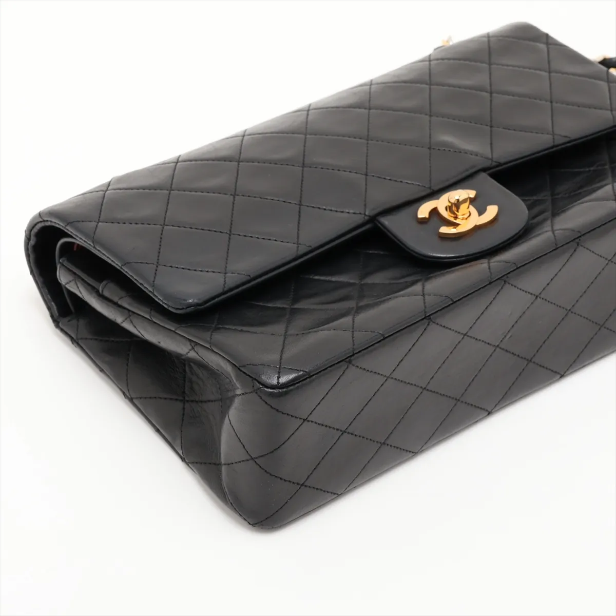 Matelassé 25 Lambskin Double Flap Double Chain Bag, Black with Gold Hardware, 1403396, Series 1, A01112 — view 4
