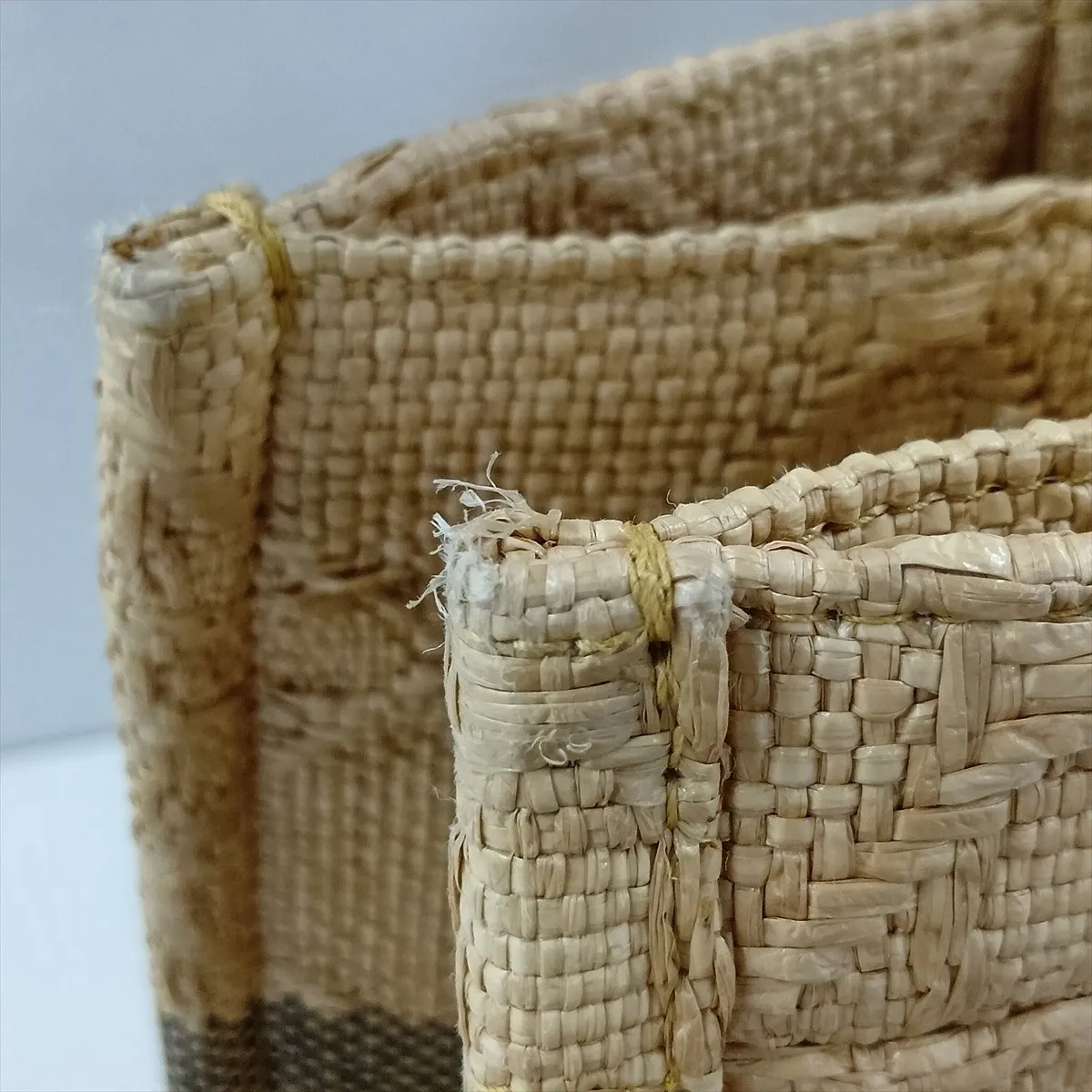 Book Tote Medium Raffia Chain Tote Bag Beige x Black — view 10