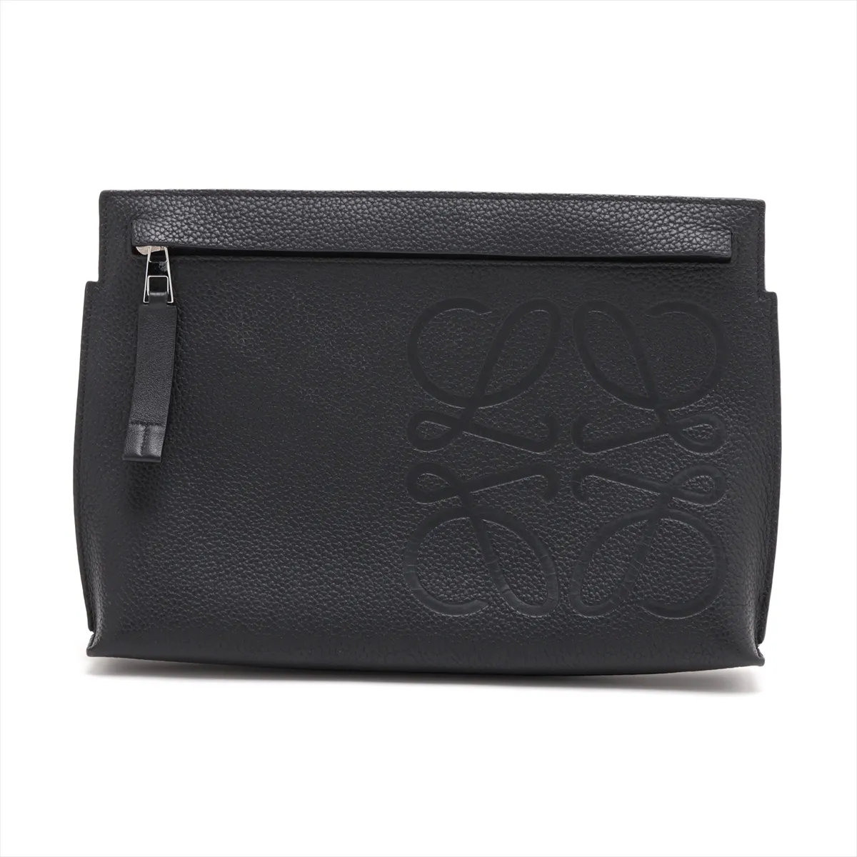 Anagram T Pouch Leather Clutch Bag Black