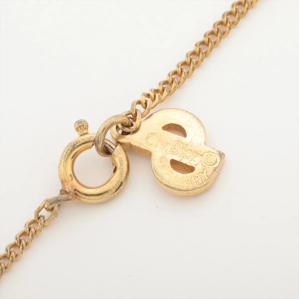 necklace, gold and green, with rhinestones. Shows signs of wear, tarnish, — view 4