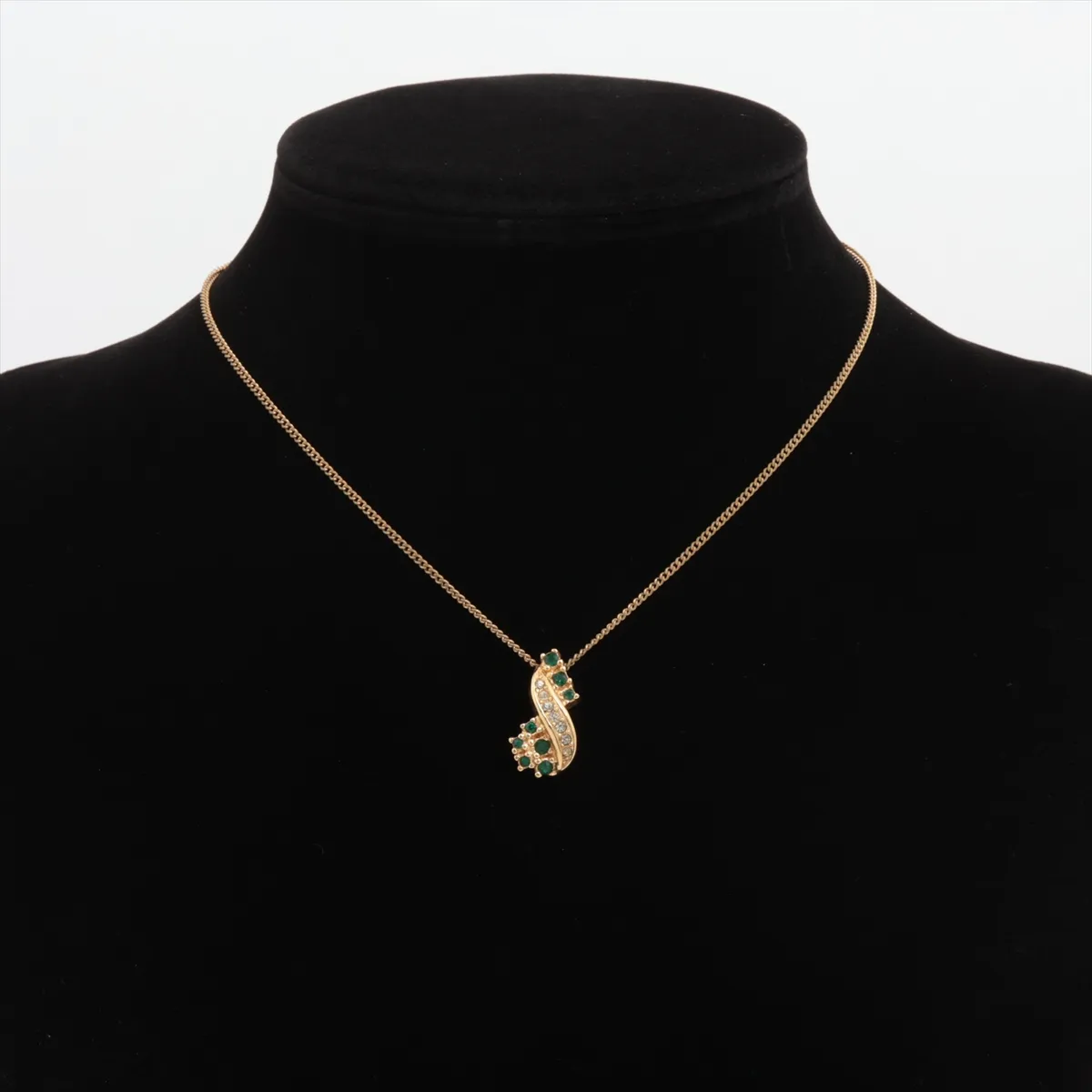 necklace, gold and green, with rhinestones. Shows signs of wear, tarnish, — view 5