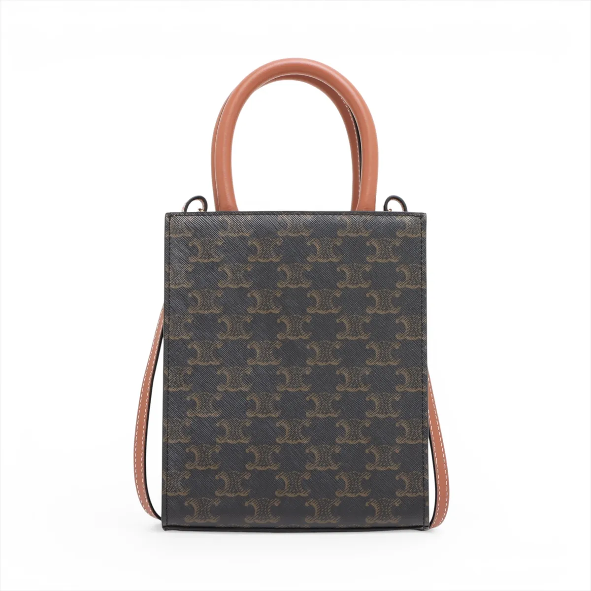 Triomphe Mini Vertical Cabas PVC x Leather 2-Way Handbag Brown — view 2