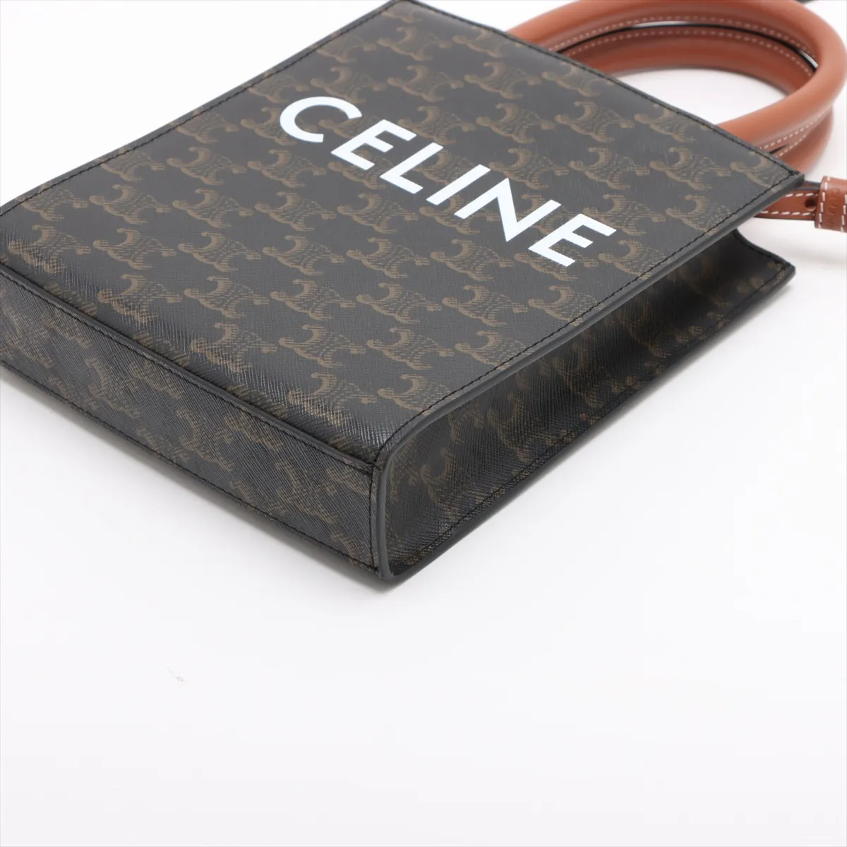 Triomphe Mini Vertical Cabas PVC x Leather 2-Way Handbag Brown — view 3