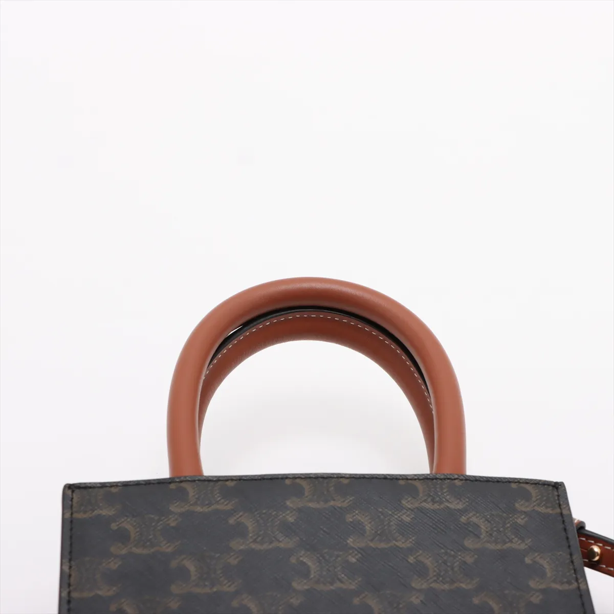 Triomphe Mini Vertical Cabas PVC x Leather 2-Way Handbag Brown — view 6