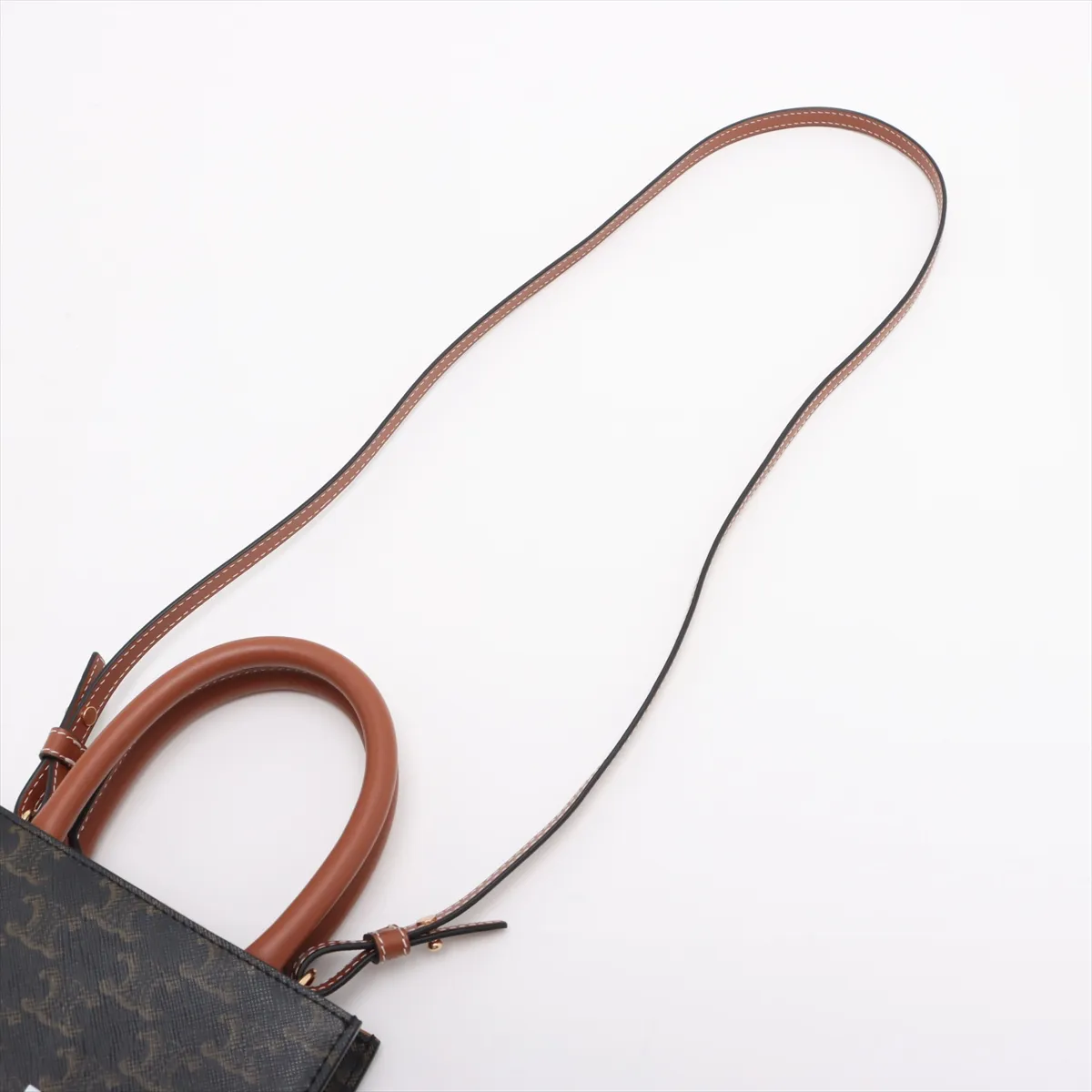 Triomphe Mini Vertical Cabas PVC x Leather 2-Way Handbag Brown — view 7