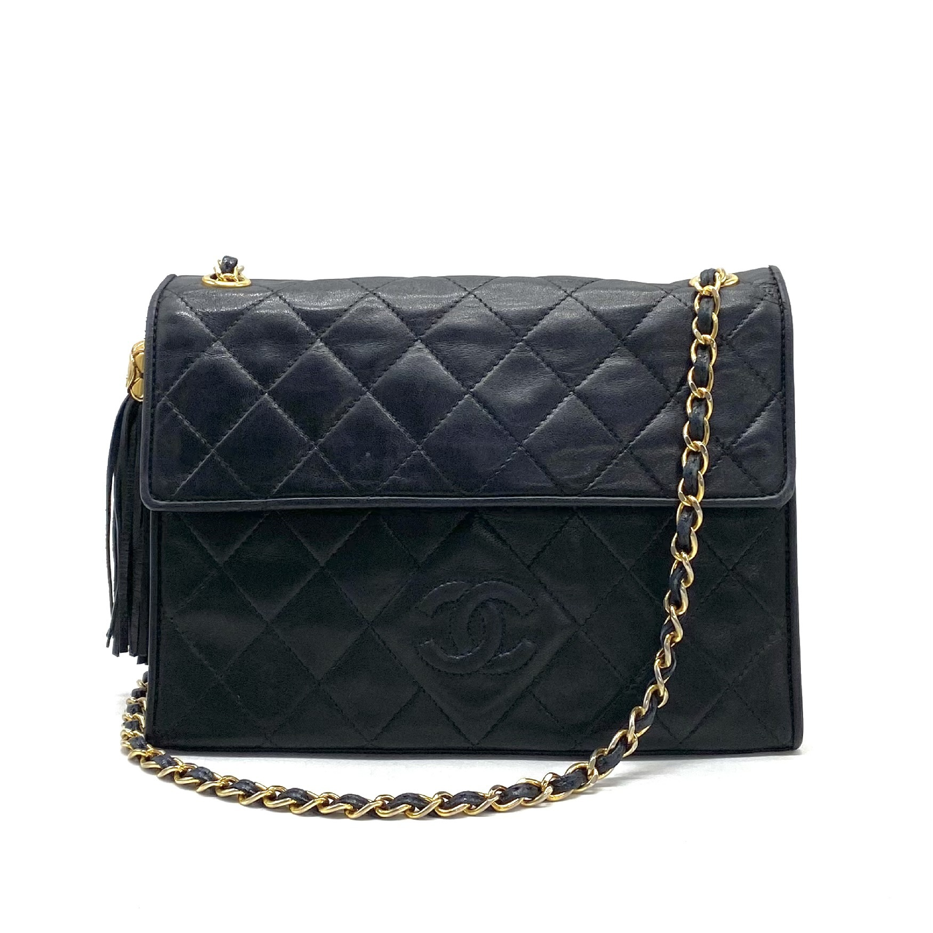 Matelassé Coco Mark Fringe Lambskin Chain Shoulder Bag