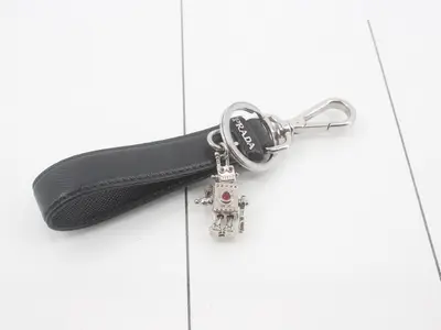 Robot Keyring, Saffiano Leather, Black & Gold