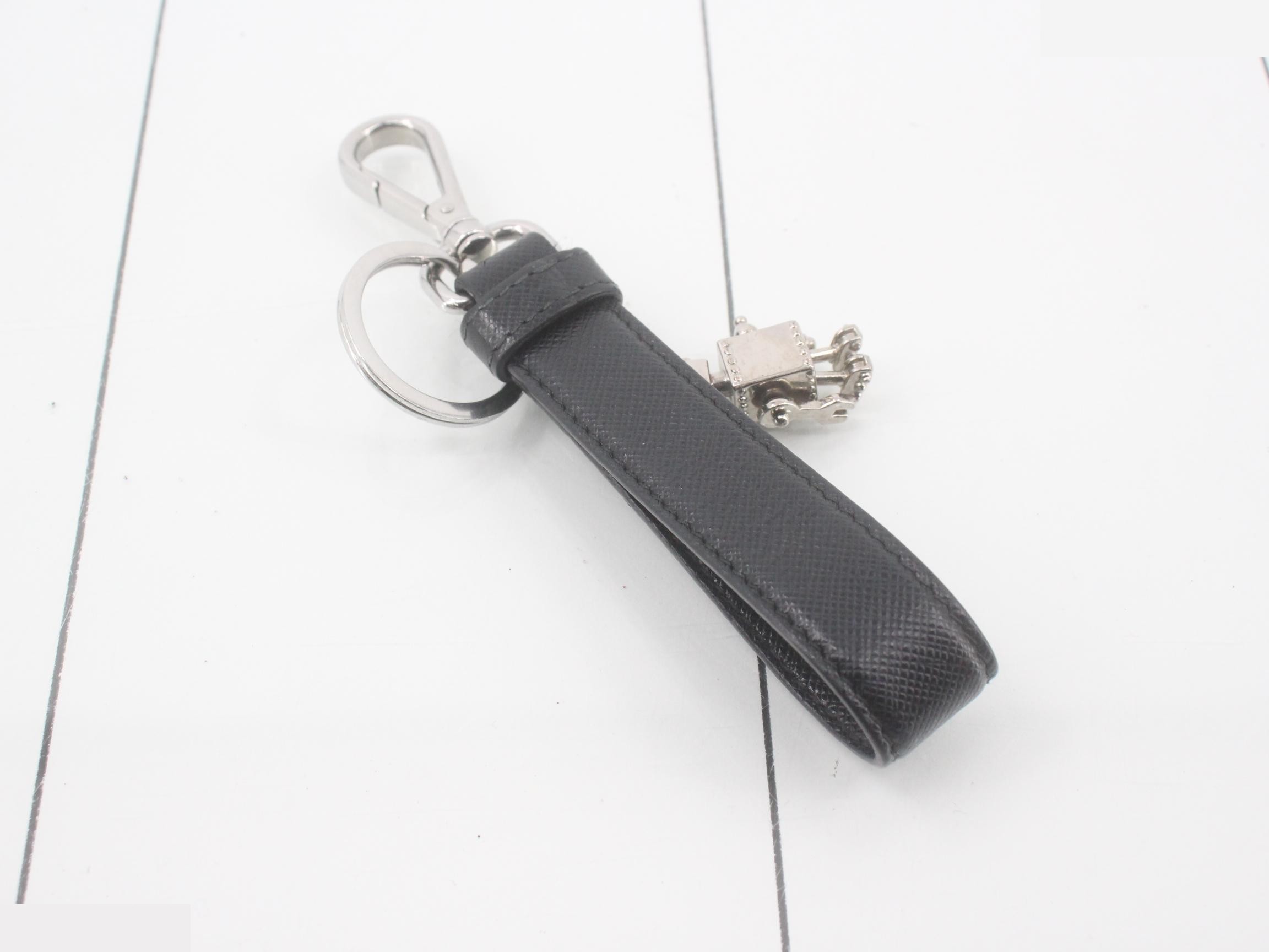 Robot Keyring, Saffiano Leather, Black & Gold — view 2