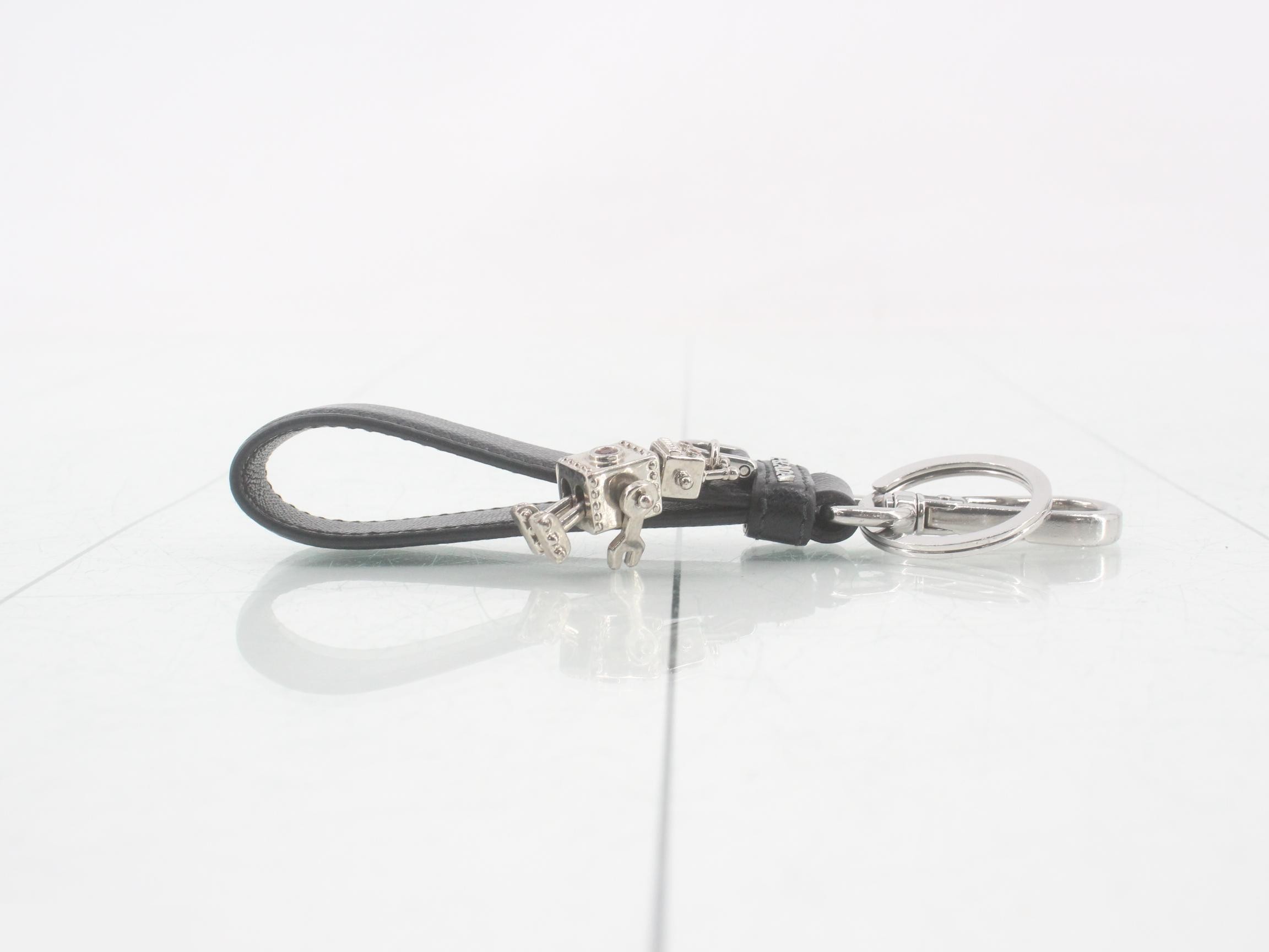 Robot Keyring, Saffiano Leather, Black & Gold — view 3