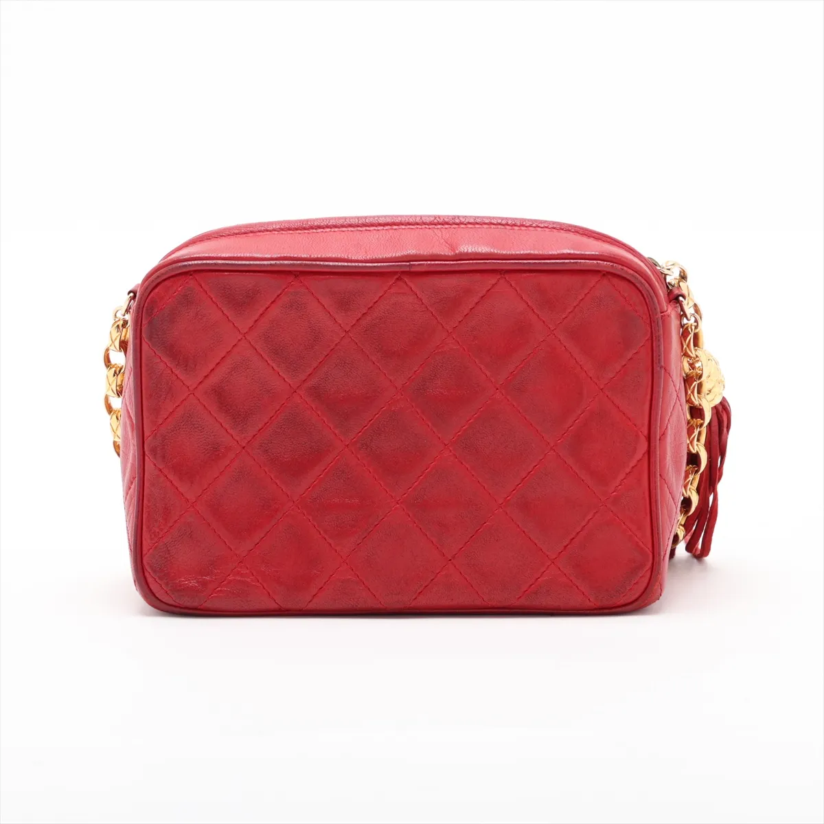 Matelassé Lambskin Chain Shoulder Bag, Red with Gold Hardware, Item No. 1717017 (Serial No. 1) — view 2