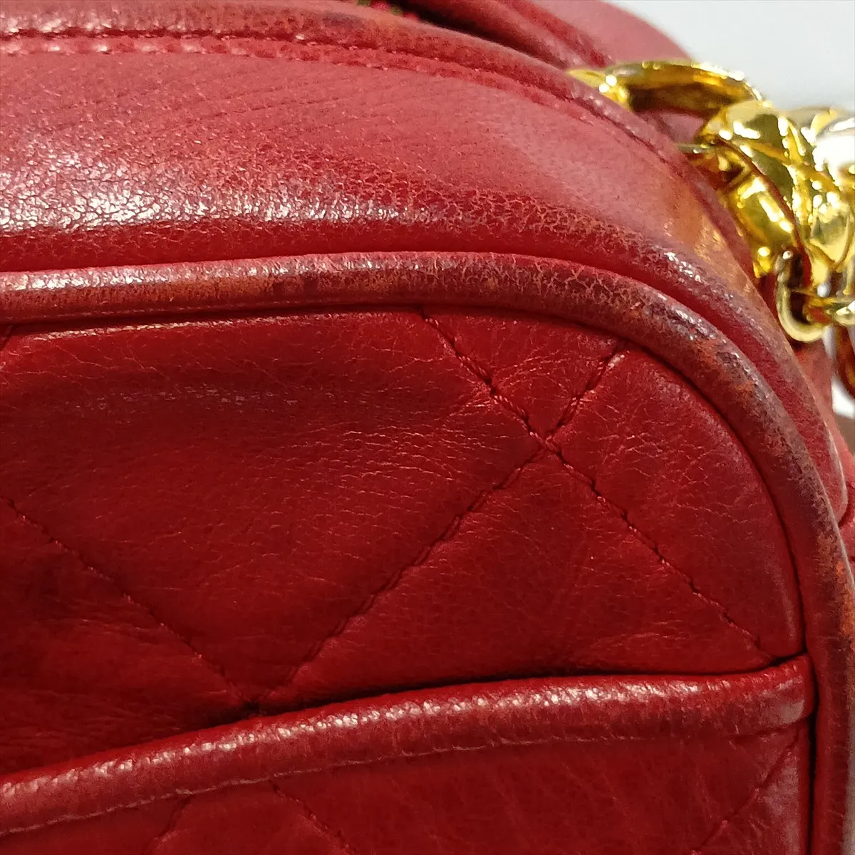 Matelassé Lambskin Chain Shoulder Bag, Red with Gold Hardware, Item No. 1717017 (Serial No. 1) — view 11