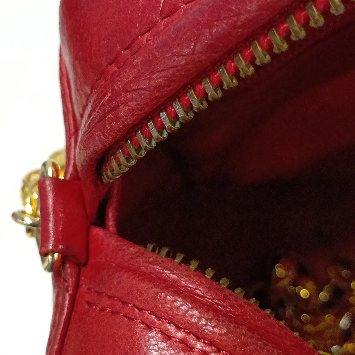 Matelassé Lambskin Chain Shoulder Bag, Red with Gold Hardware, Item No. 1717017 (Serial No. 1) — view 13