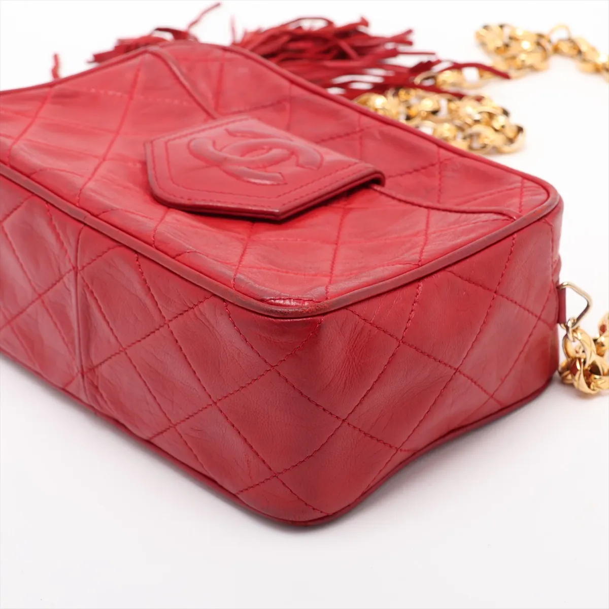 Matelassé Lambskin Chain Shoulder Bag, Red with Gold Hardware, Item No. 1717017 (Serial No. 1) — view 3