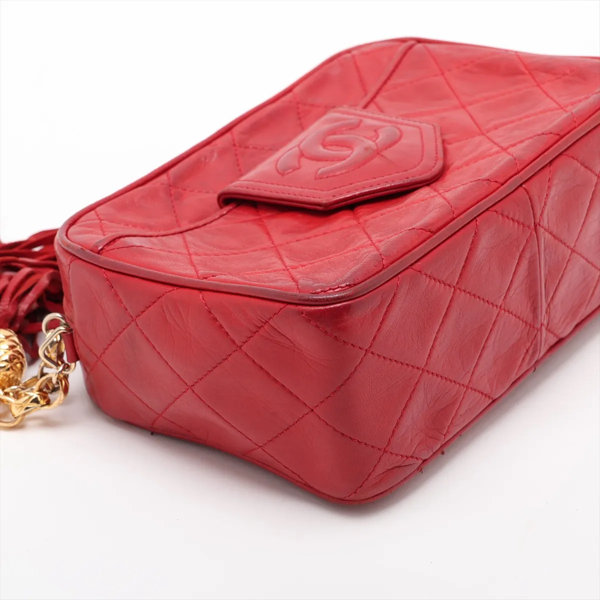 Matelassé Lambskin Chain Shoulder Bag, Red with Gold Hardware, Item No. 1717017 (Serial No. 1) — view 4