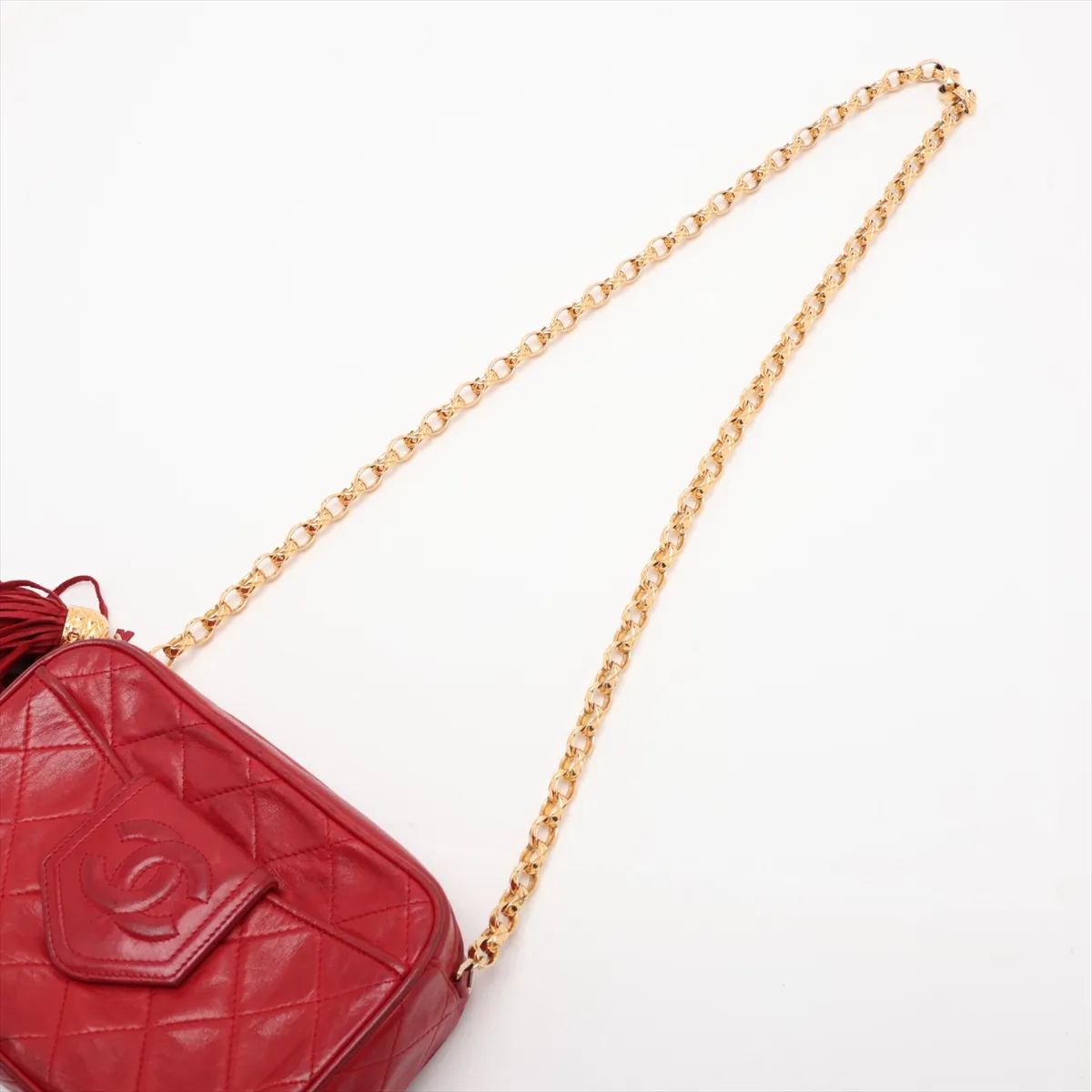 Matelassé Lambskin Chain Shoulder Bag, Red with Gold Hardware, Item No. 1717017 (Serial No. 1) — view 5