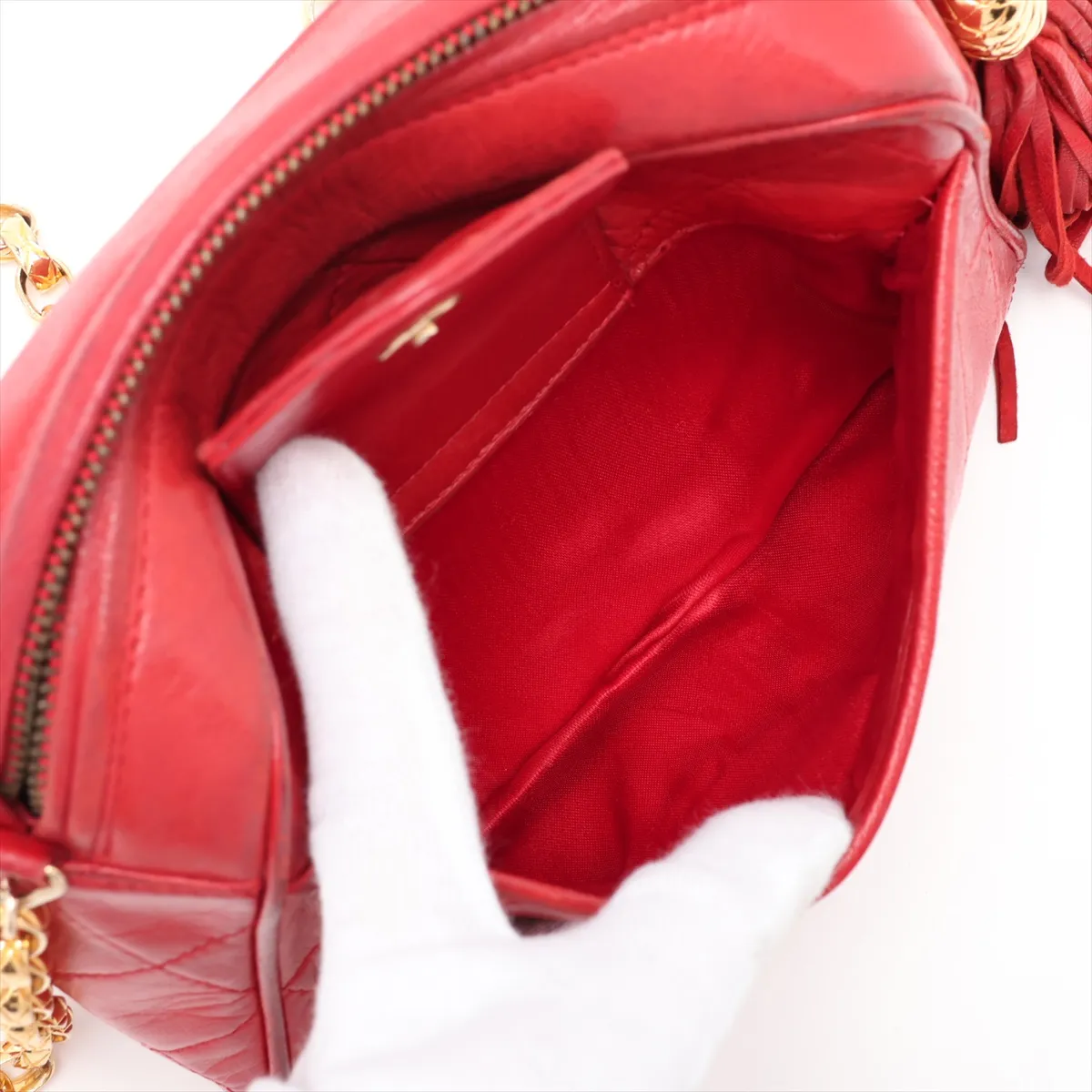 Matelassé Lambskin Chain Shoulder Bag, Red with Gold Hardware, Item No. 1717017 (Serial No. 1) — view 8