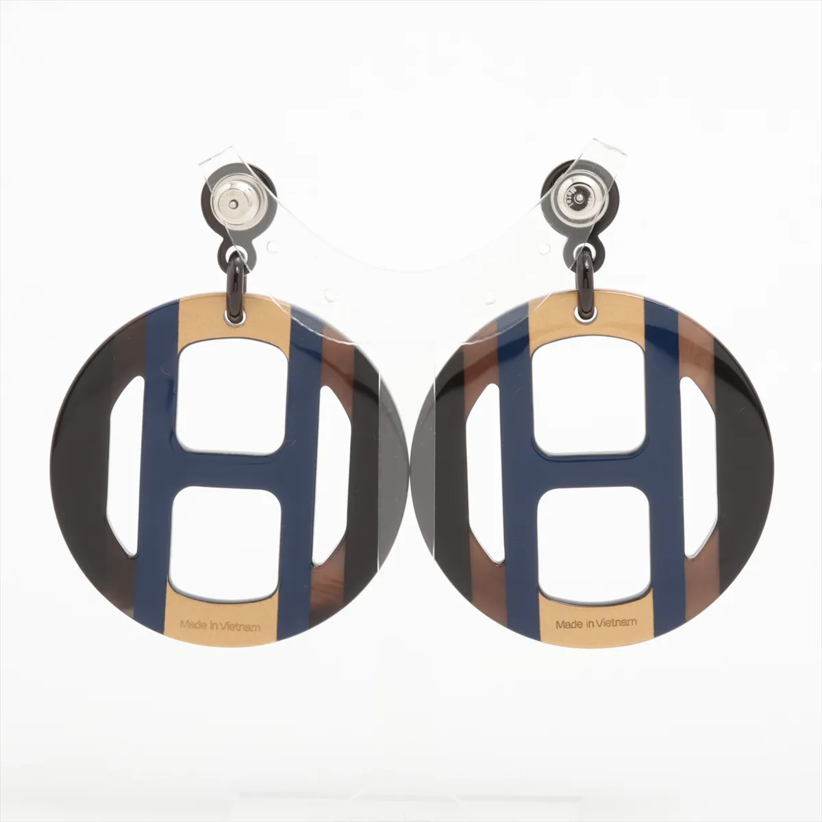 H Equipe Earrings (for both ears) Buffalo Horn Navy x Black — view 2