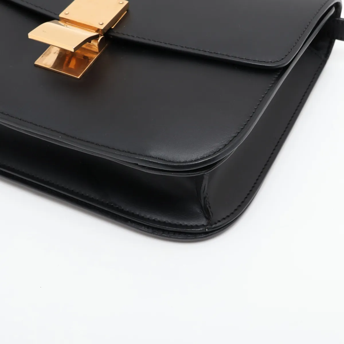 Classic Box Leather Shoulder Bag, Black — view 3