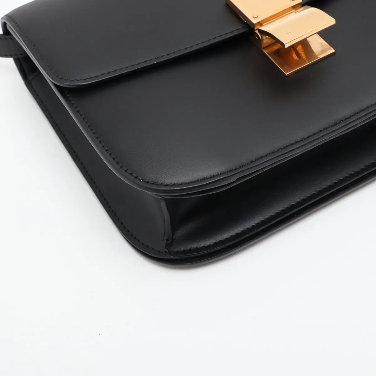 Classic Box Leather Shoulder Bag, Black — view 4