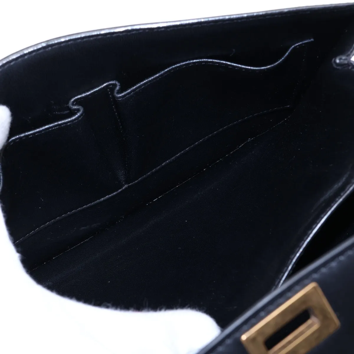 Classic Box Leather Shoulder Bag, Black — view 7