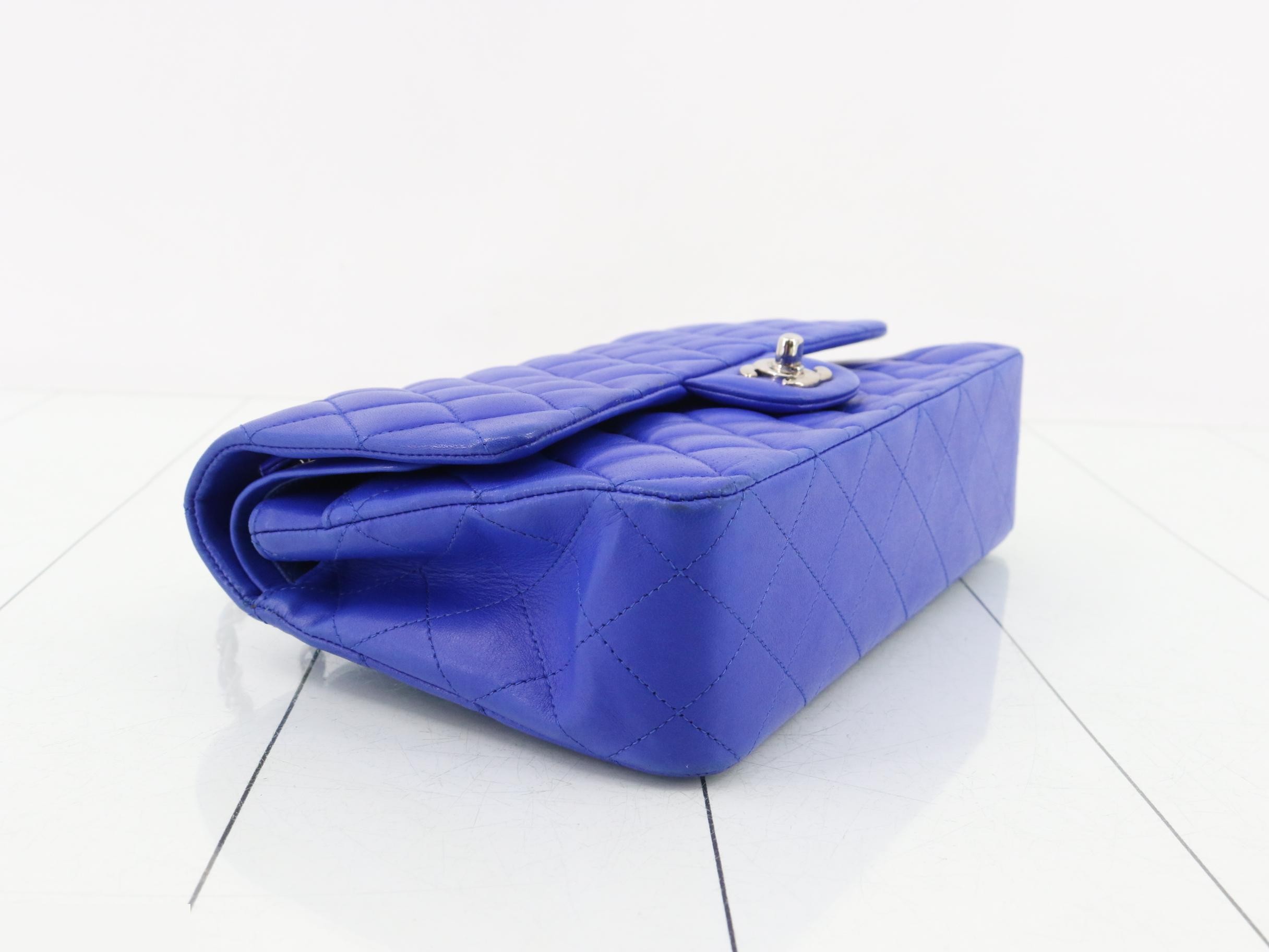 Matelassé 25 Lambskin Double Flap Double Chain Shoulder Bag, Blue — view 5