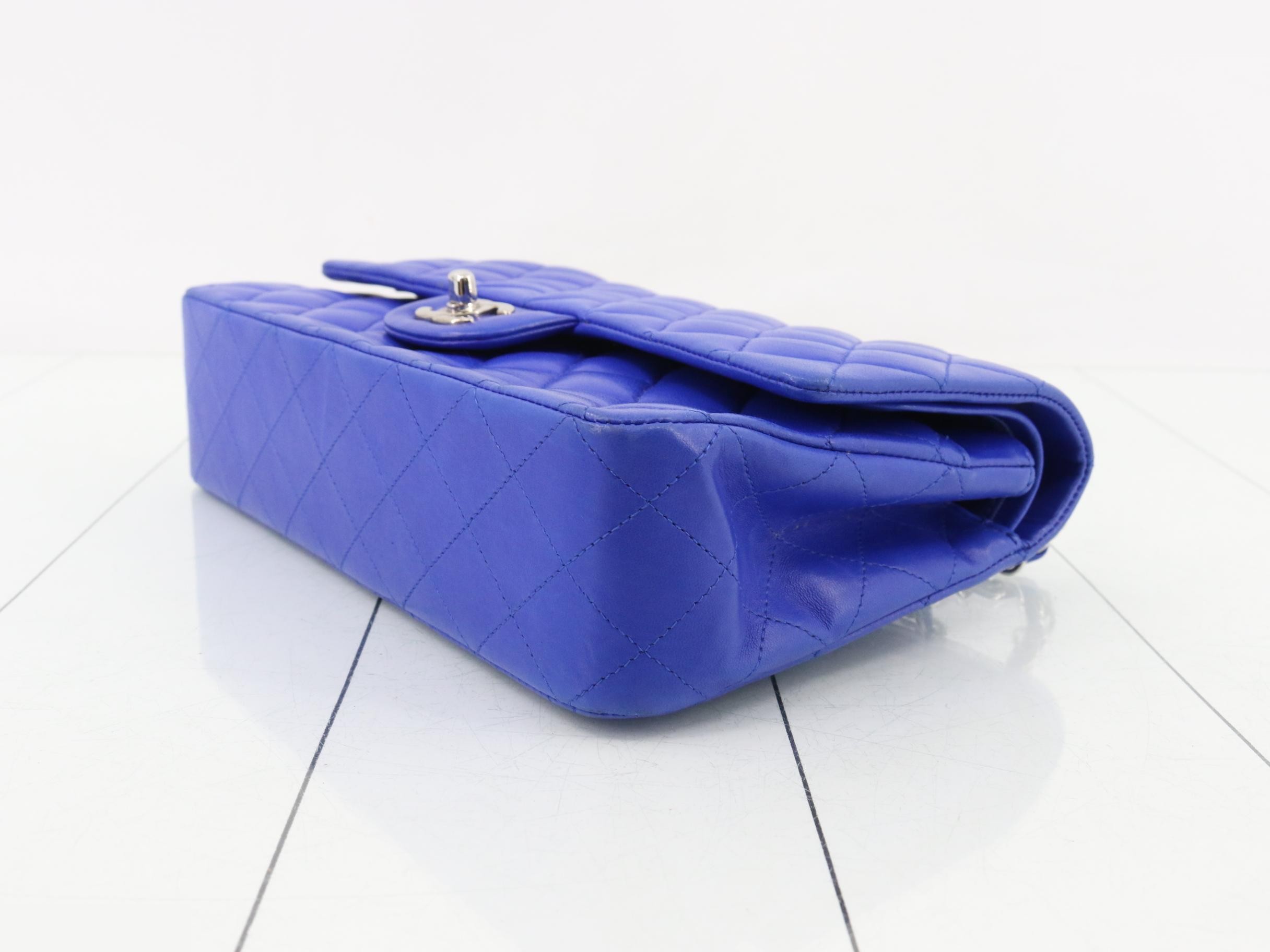 Matelassé 25 Lambskin Double Flap Double Chain Shoulder Bag, Blue — view 6