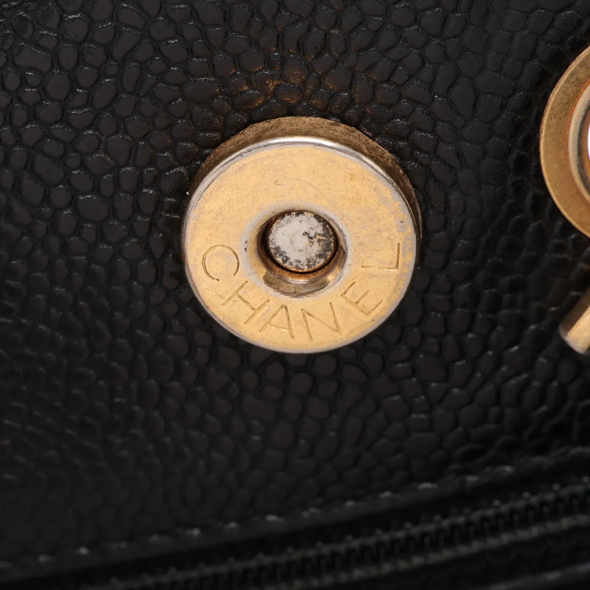 Coco Mark Caviar Skin Chain Tote Bag, Black with Gold Hardware, Item No. 2473824 (Serial Number 2) — view 12