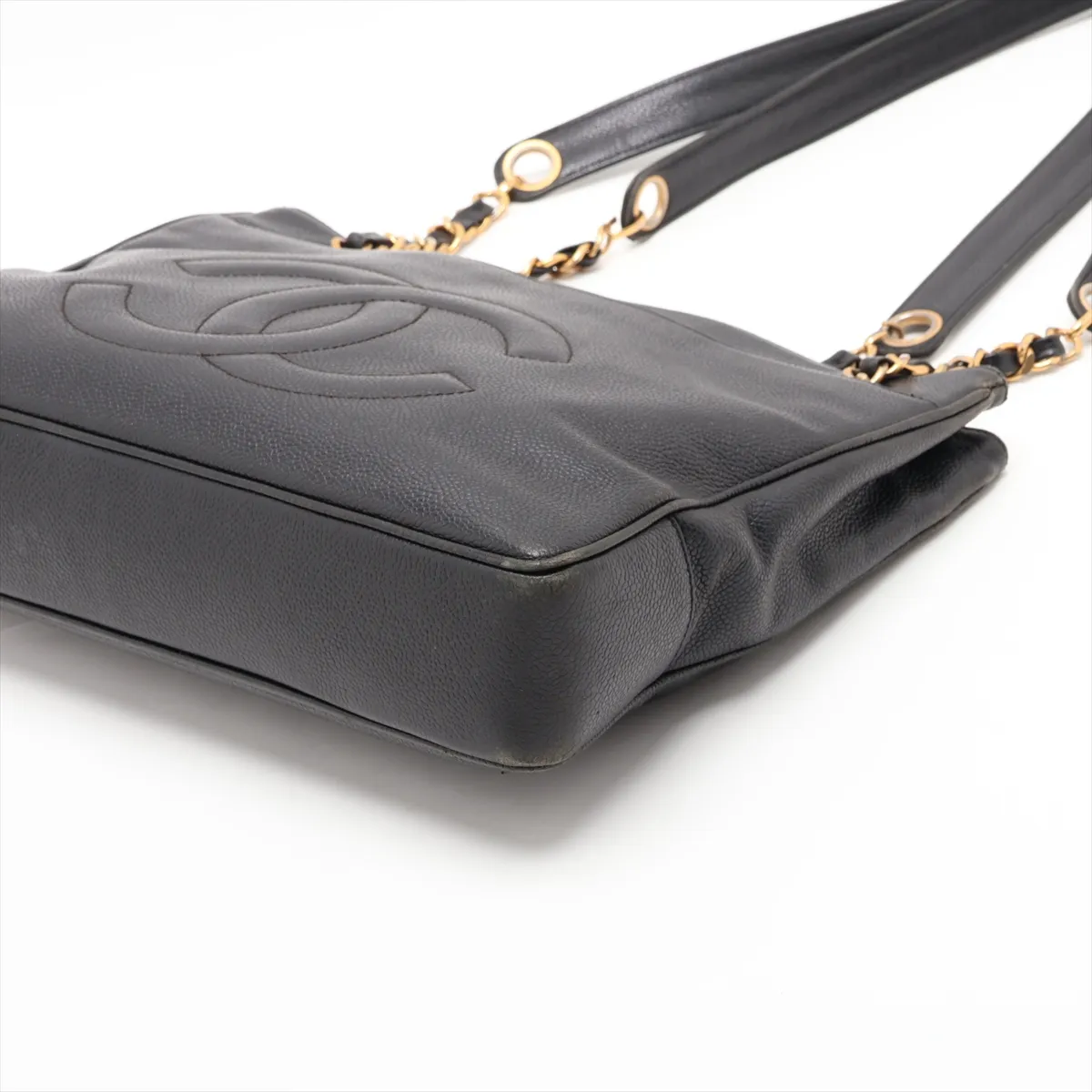 Coco Mark Caviar Skin Chain Tote Bag, Black with Gold Hardware, Item No. 2473824 (Serial Number 2) — view 3