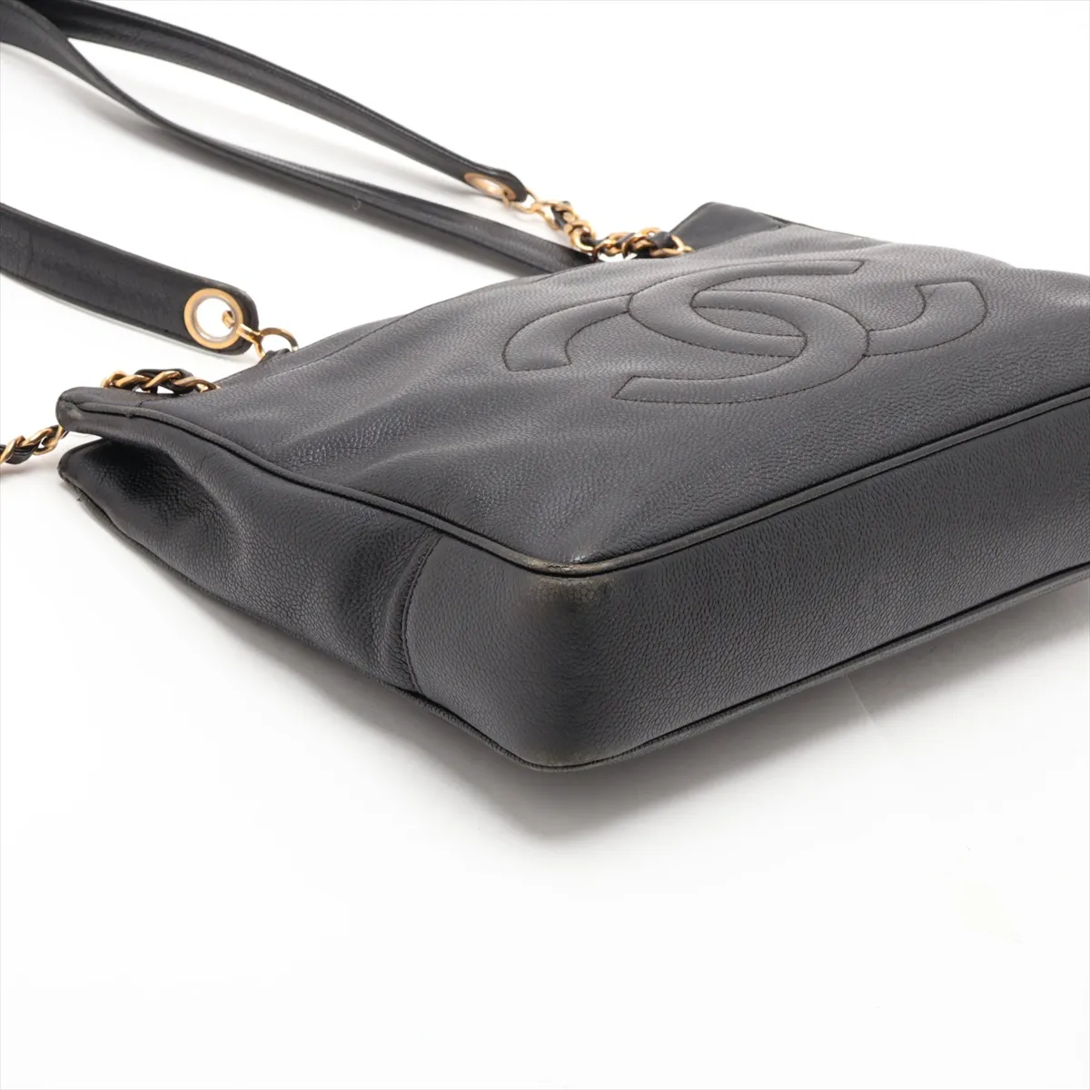 Coco Mark Caviar Skin Chain Tote Bag, Black with Gold Hardware, Item No. 2473824 (Serial Number 2) — view 4