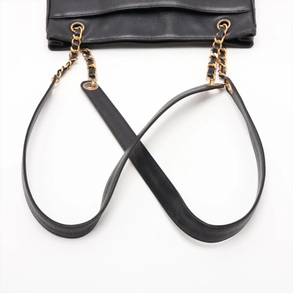 Coco Mark Caviar Skin Chain Tote Bag, Black with Gold Hardware, Item No. 2473824 (Serial Number 2) — view 5