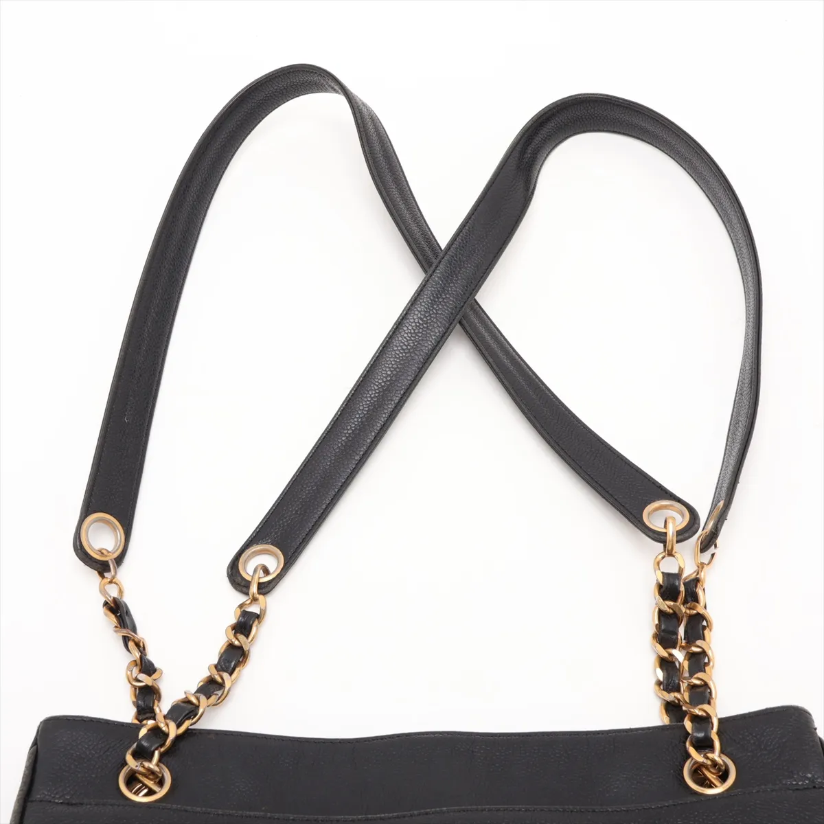 Coco Mark Caviar Skin Chain Tote Bag, Black with Gold Hardware, Item No. 2473824 (Serial Number 2) — view 6