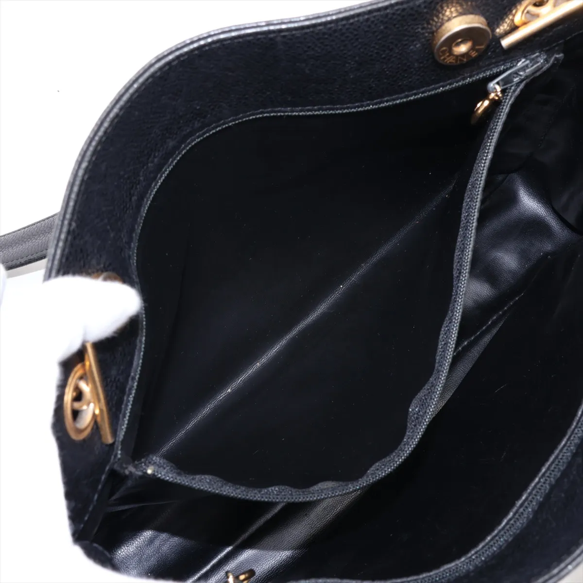 Coco Mark Caviar Skin Chain Tote Bag, Black with Gold Hardware, Item No. 2473824 (Serial Number 2) — view 8