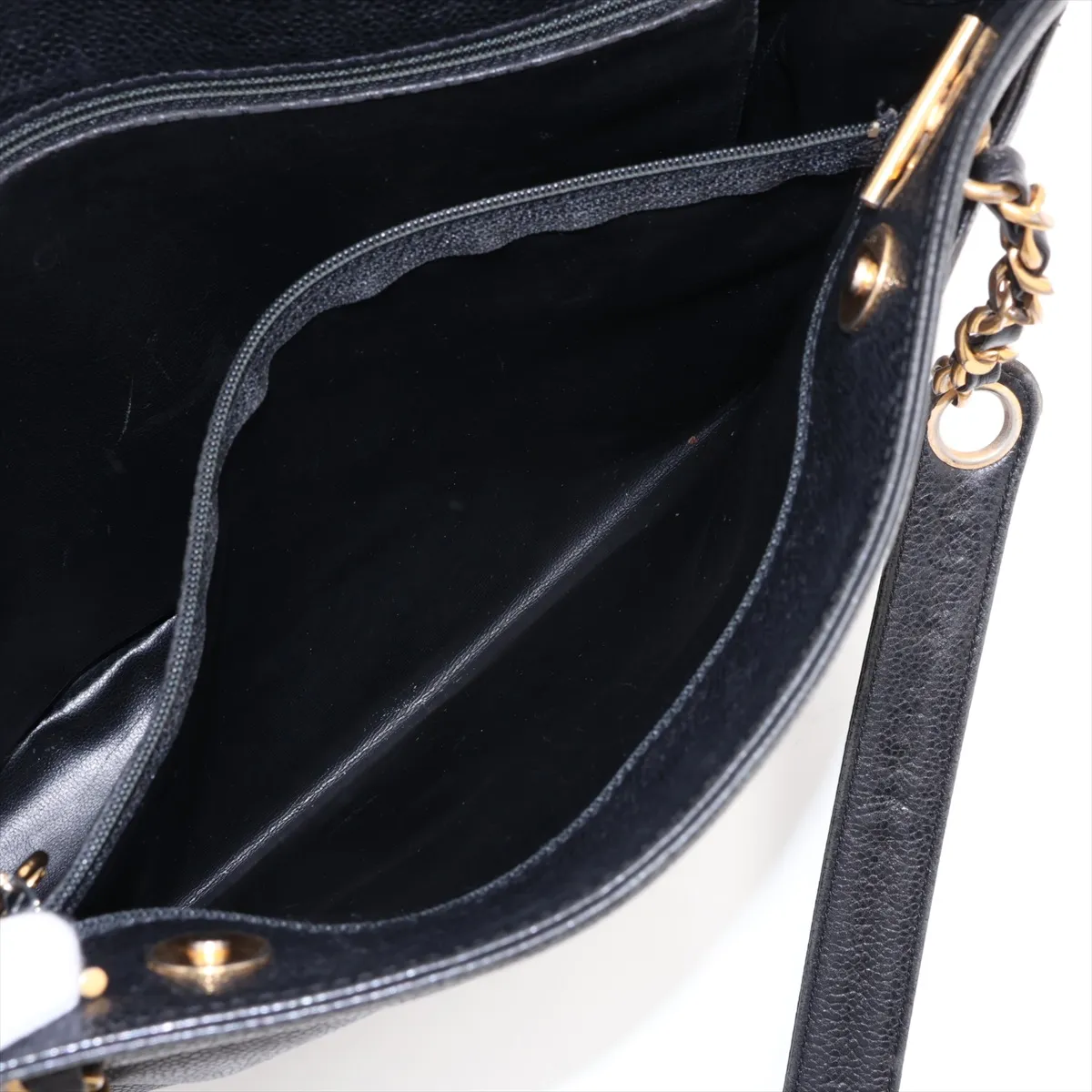 Coco Mark Caviar Skin Chain Tote Bag, Black with Gold Hardware, Item No. 2473824 (Serial Number 2) — view 9
