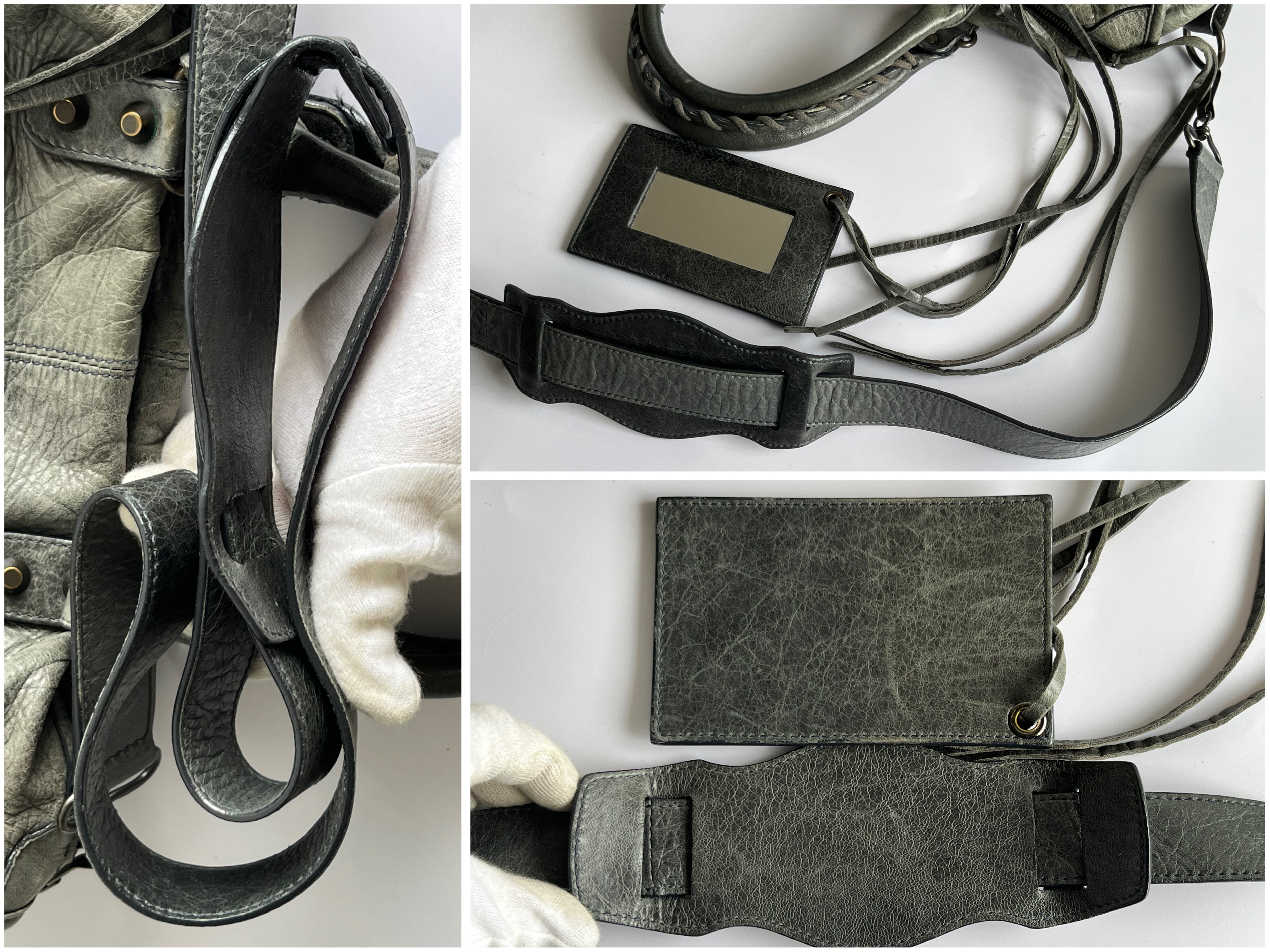 The City Smoky Black Khaki Shoulder Bag with Mirror and Shoulder Strap — view 14