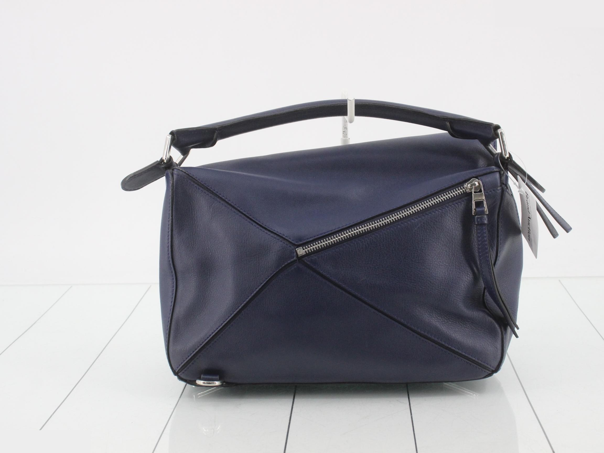 Puzzle Leather 2-Way Handbag, Navy — view 2