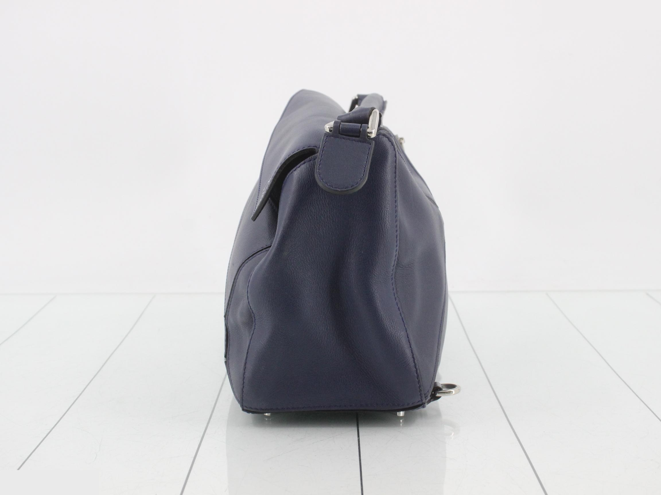 Puzzle Leather 2-Way Handbag, Navy — view 3