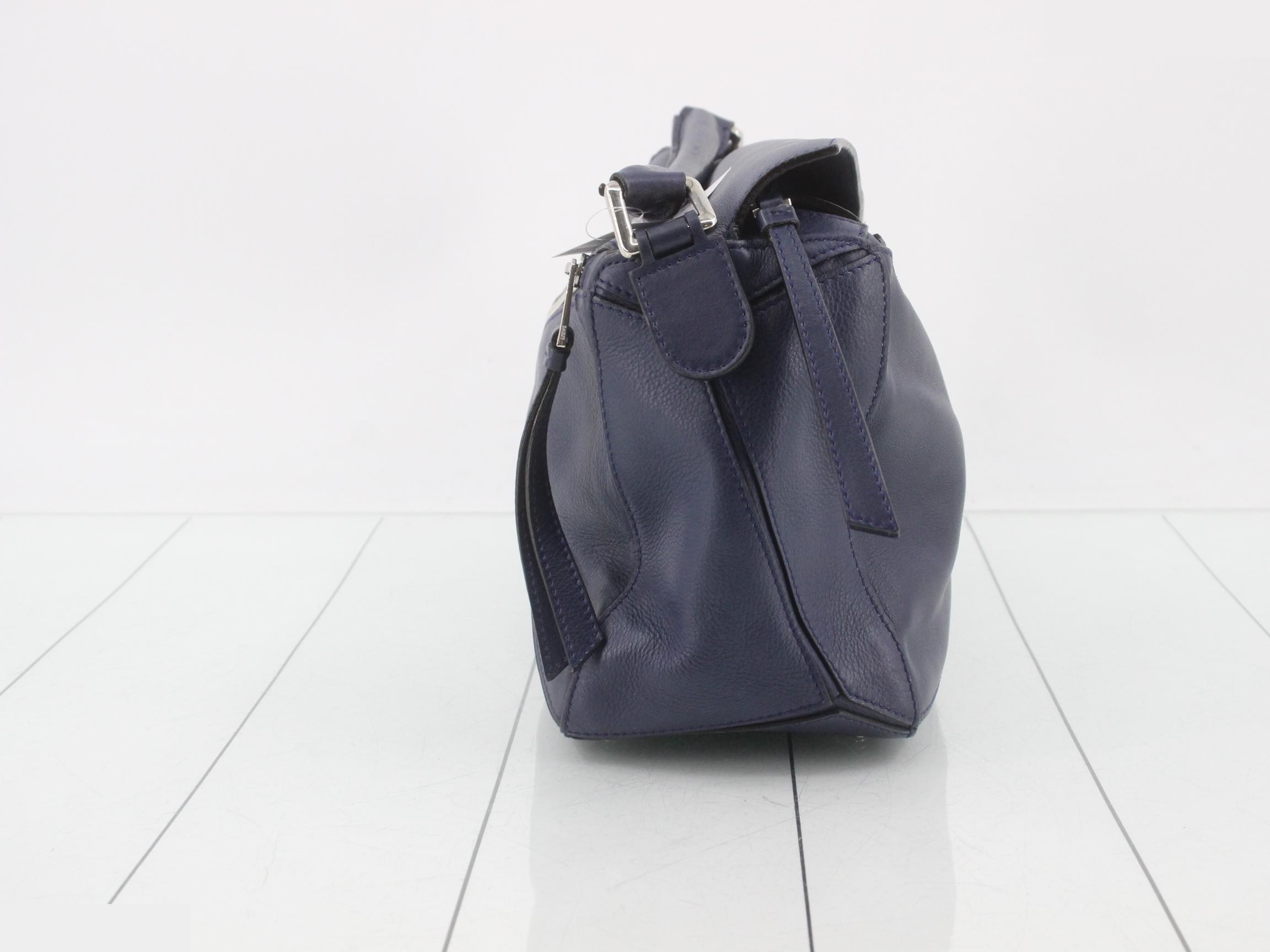 Puzzle Leather 2-Way Handbag, Navy — view 4
